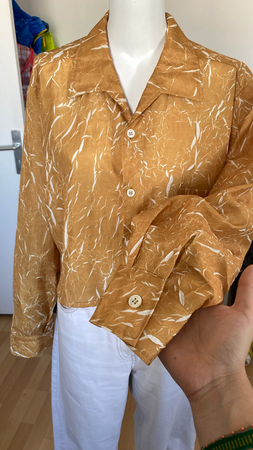 Chemise cropped • T. 38  à 44 • Chemise courte manches longues marbre jaune et blanc