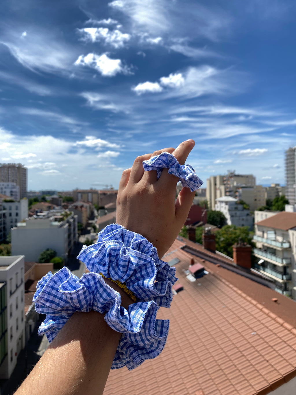 .Scrunchy • T. XS à XL • Chouchou vichy bleu