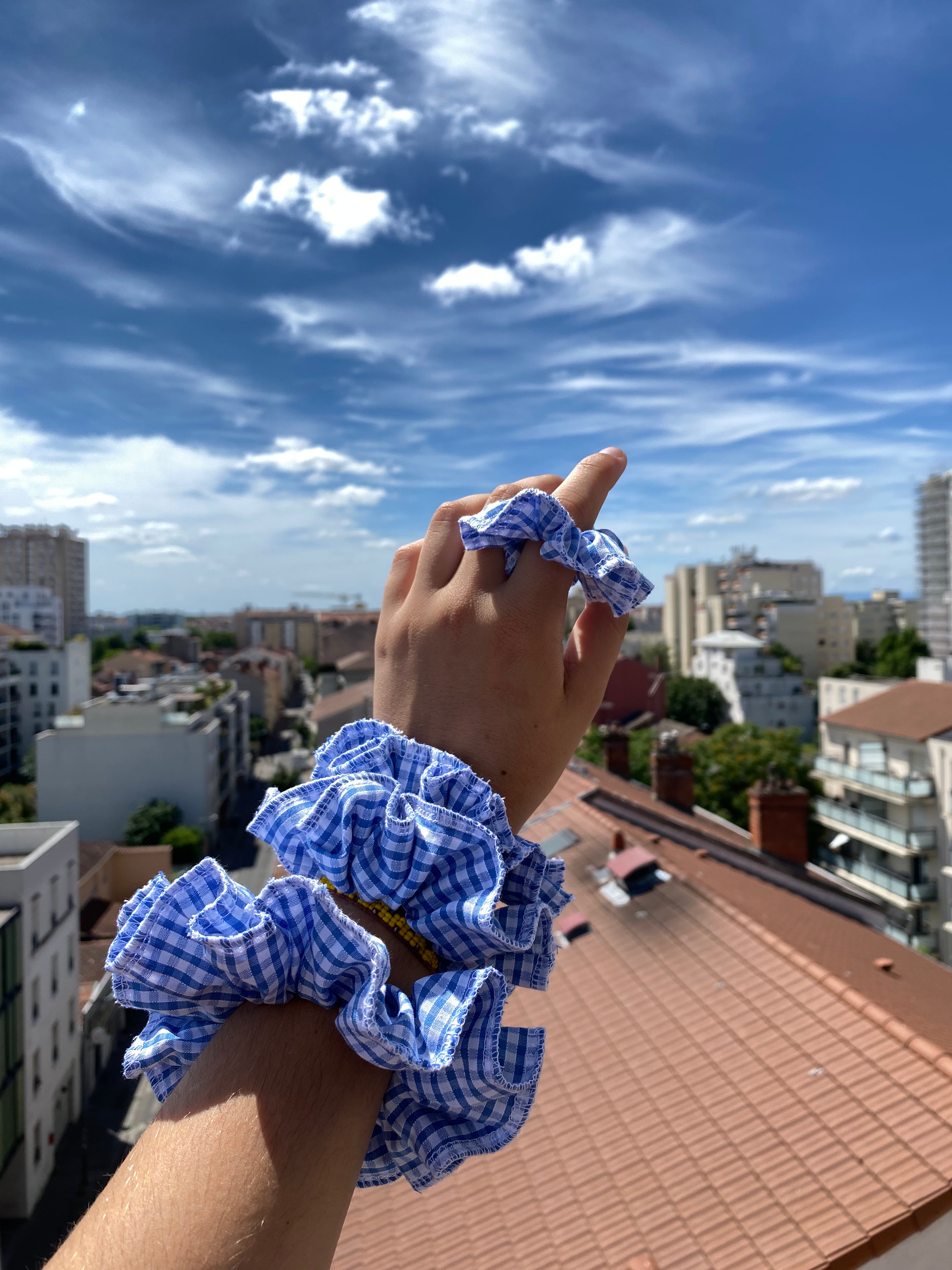 .Scrunchy • T. XS à XL • Chouchou vichy bleu