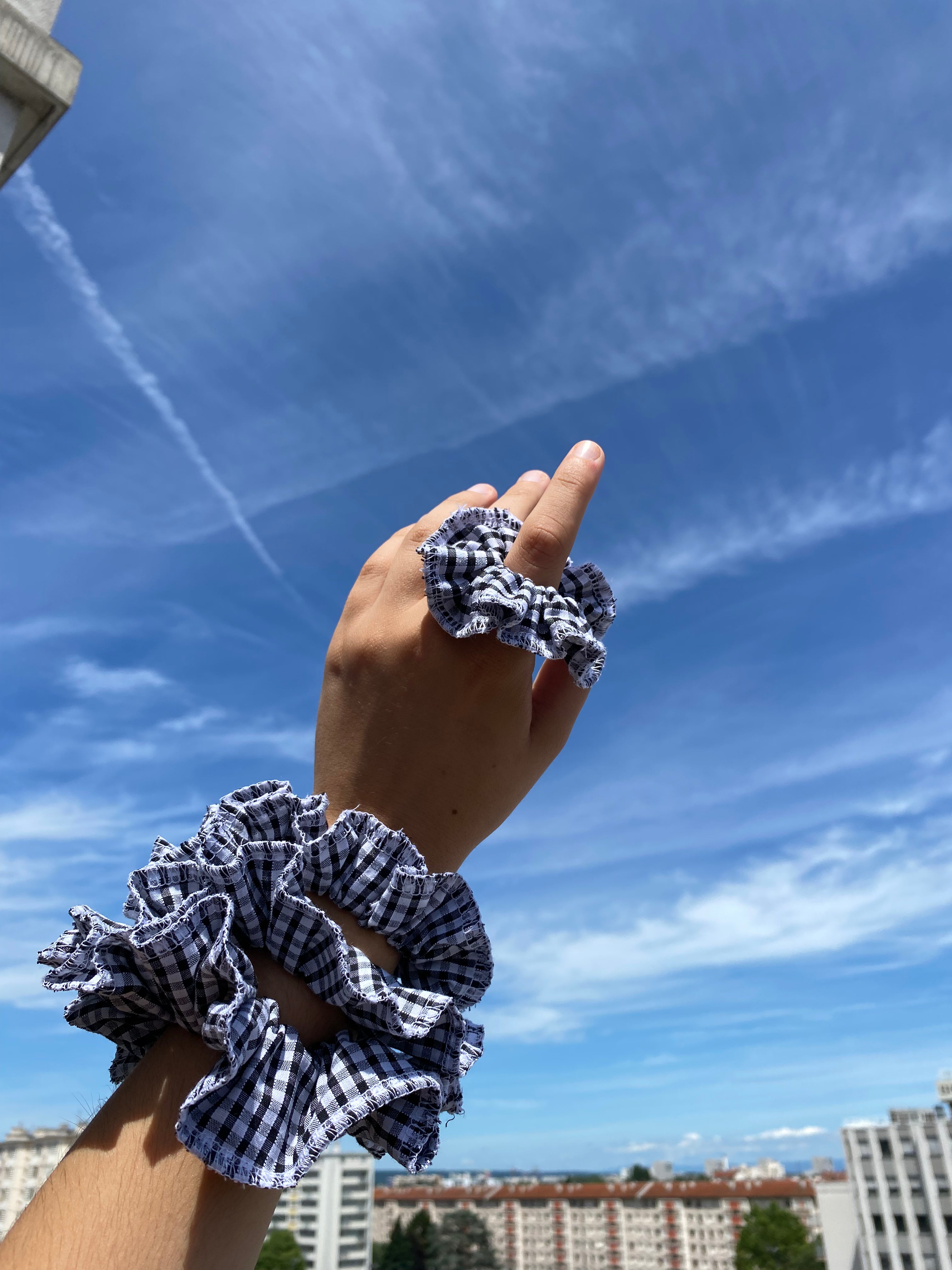 Scrunchy • T. XS à XL • Chouchou vichy noir