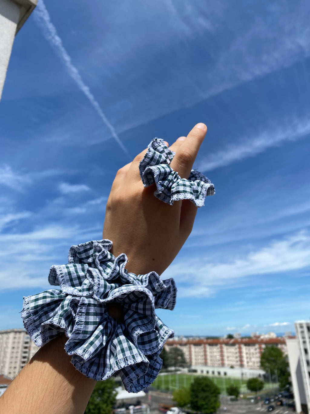 Scrunchy • T. XS à XL • Chouchou vichy vert