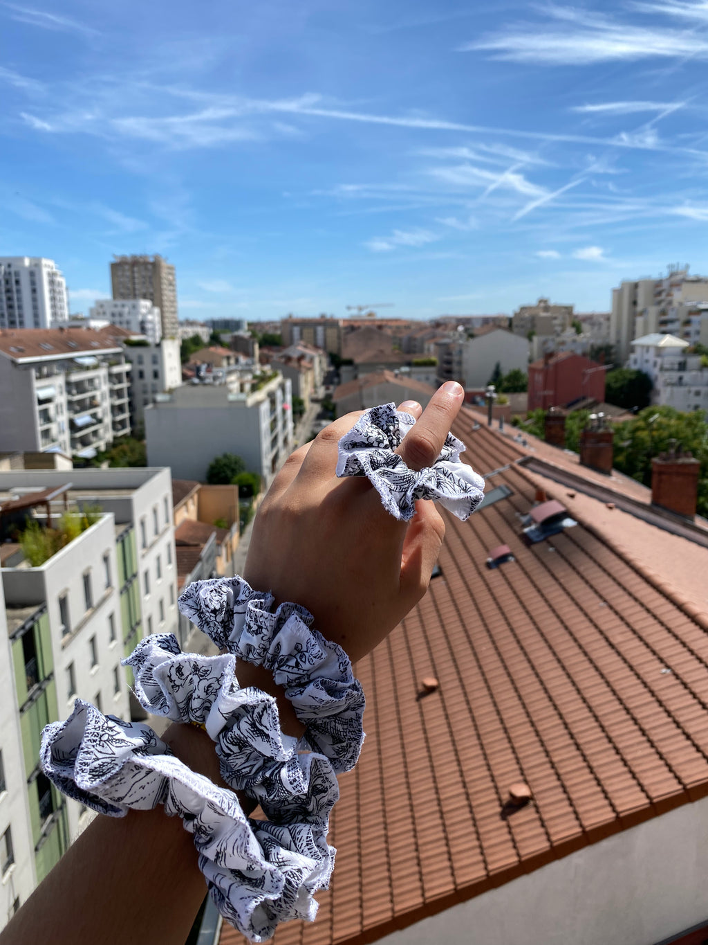 Scrunchy • T. XS à XL • Chouchou toile de jouy noir