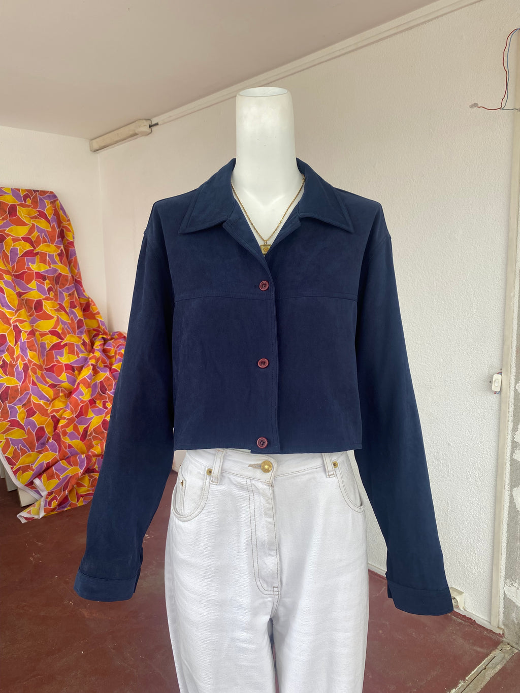 Cropped Jacket • T. 36 à 42 • Surchemise veste courte bleu foncé