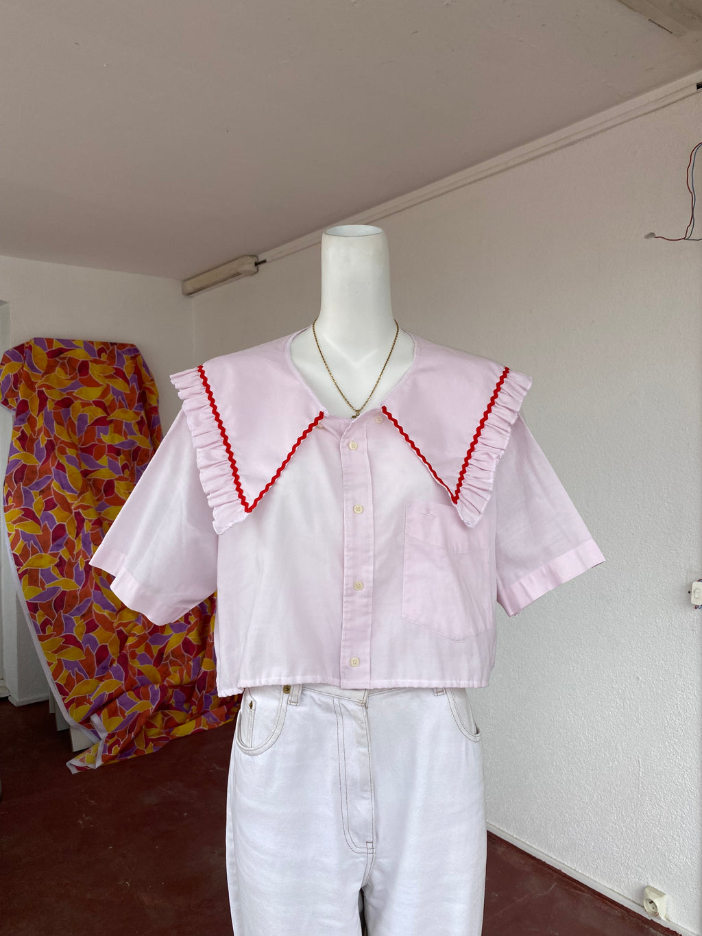 Sweaties • T.40 à 46 • Chemise upcyclée grand col rose pastel