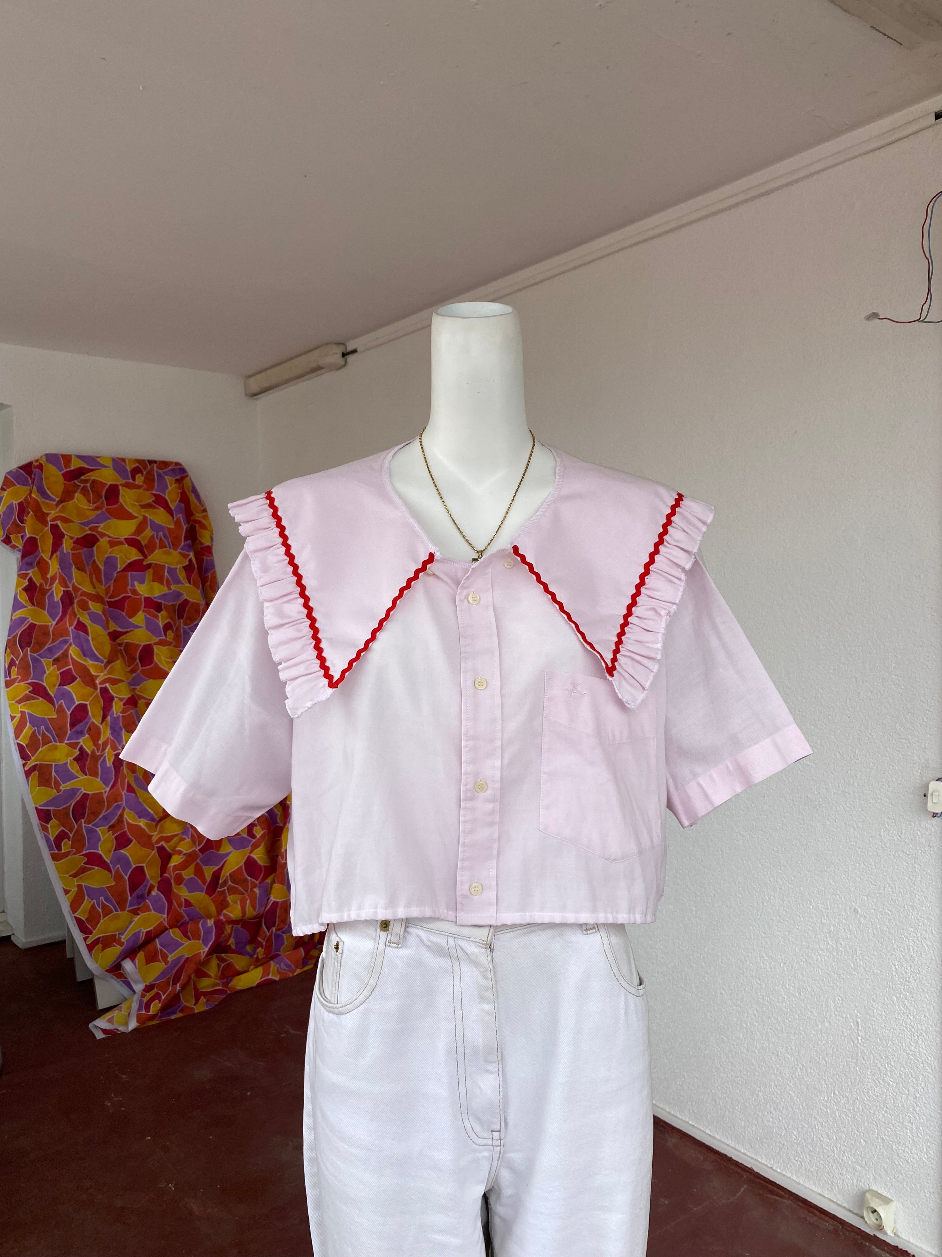 Sweaties • T.40 à 46 • Chemise upcyclée grand col rose pastel