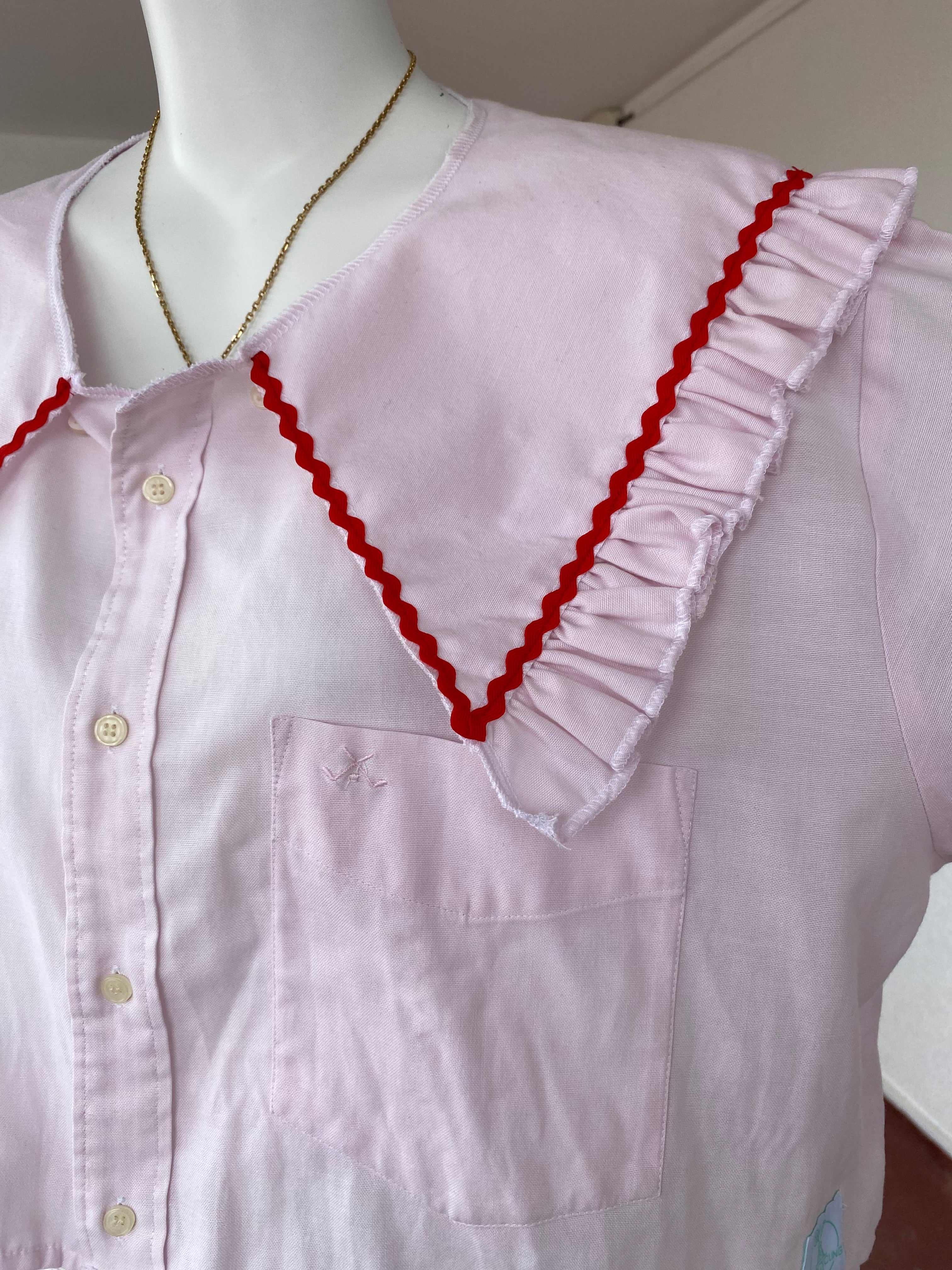 Sweaties • T.40 à 46 • Chemise upcyclée grand col rose pastel