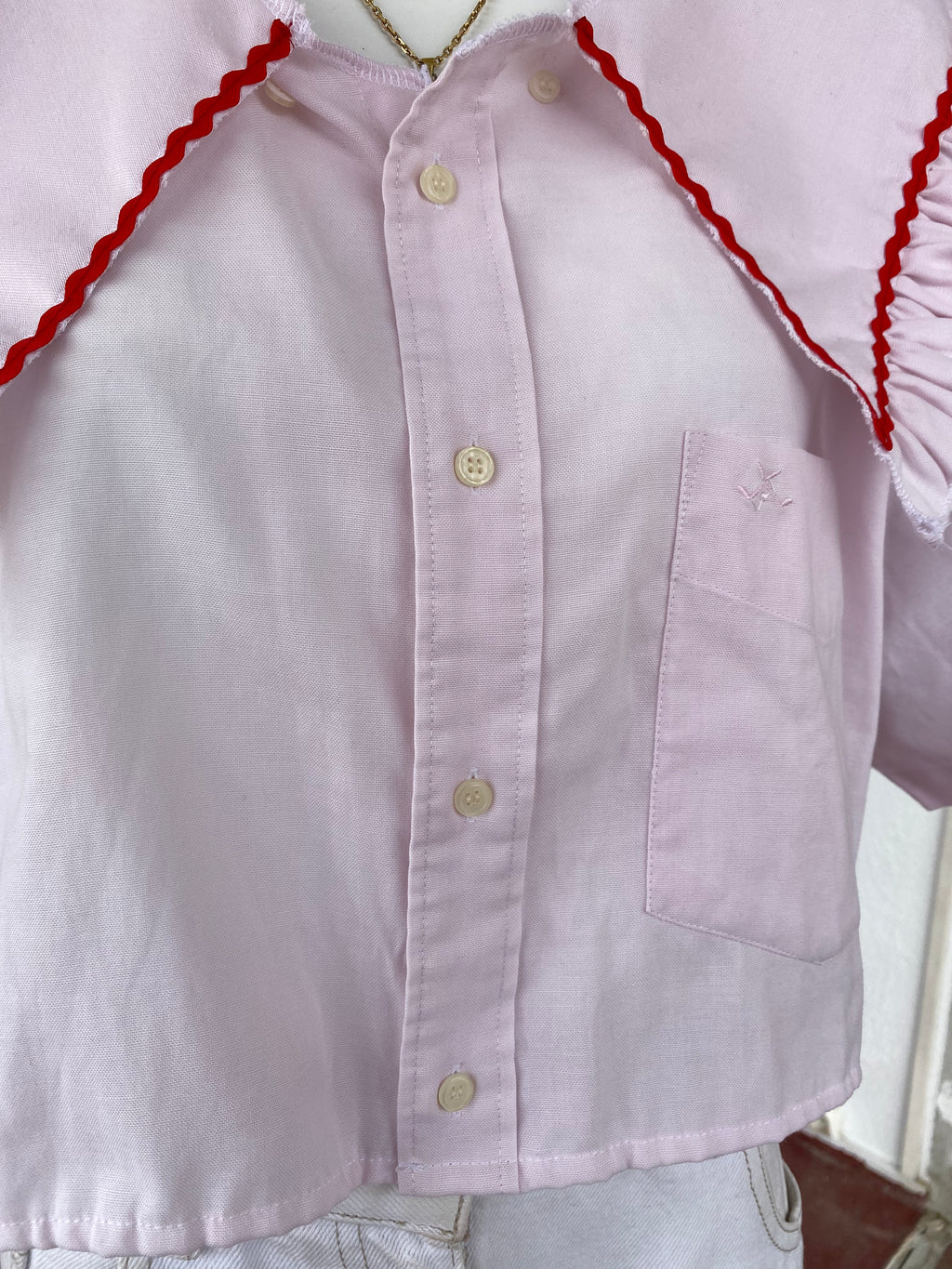 Sweaties • T.40 à 46 • Chemise upcyclée grand col rose pastel