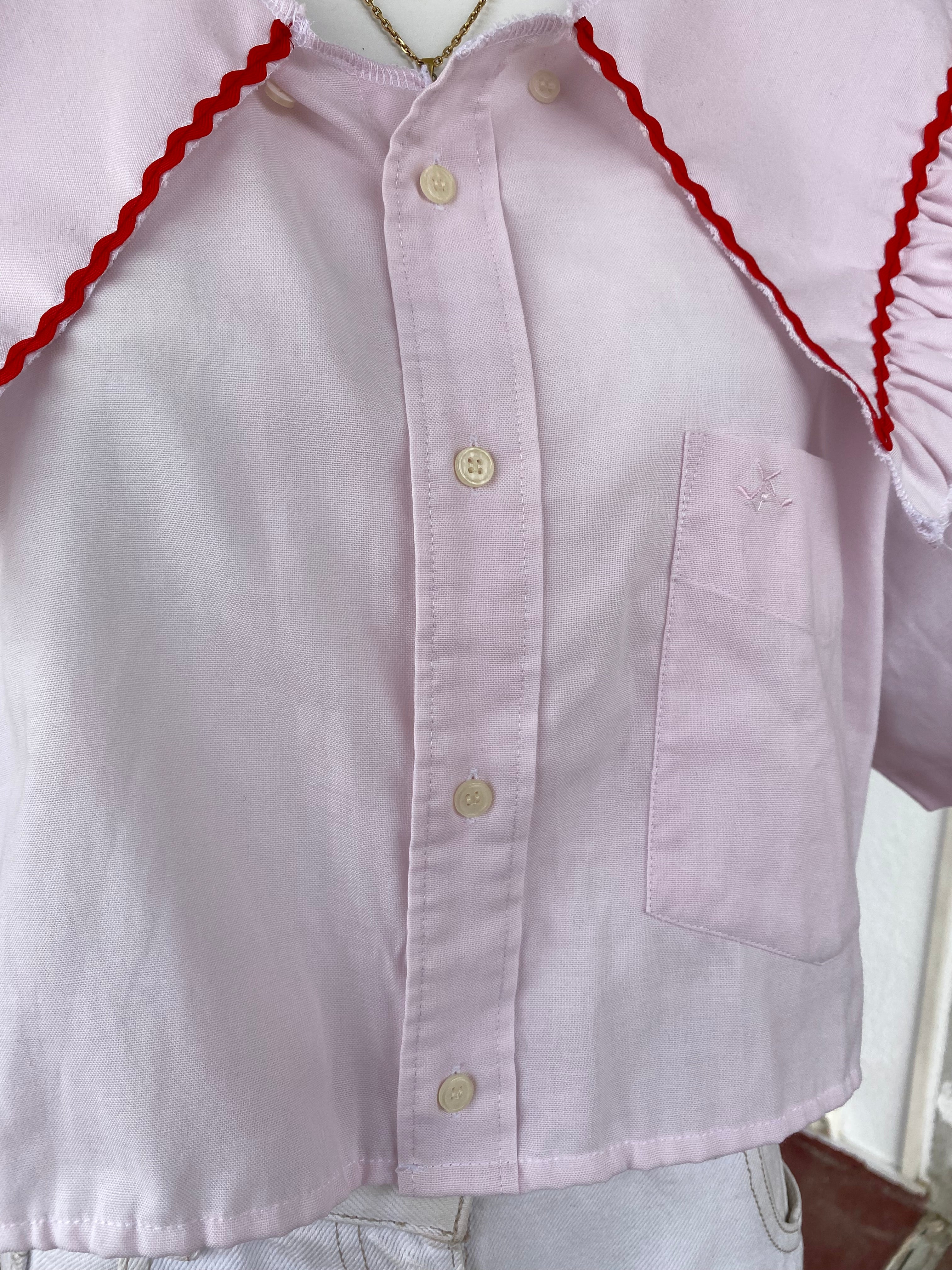 Sweaties • T.40 à 46 • Chemise upcyclée grand col rose pastel
