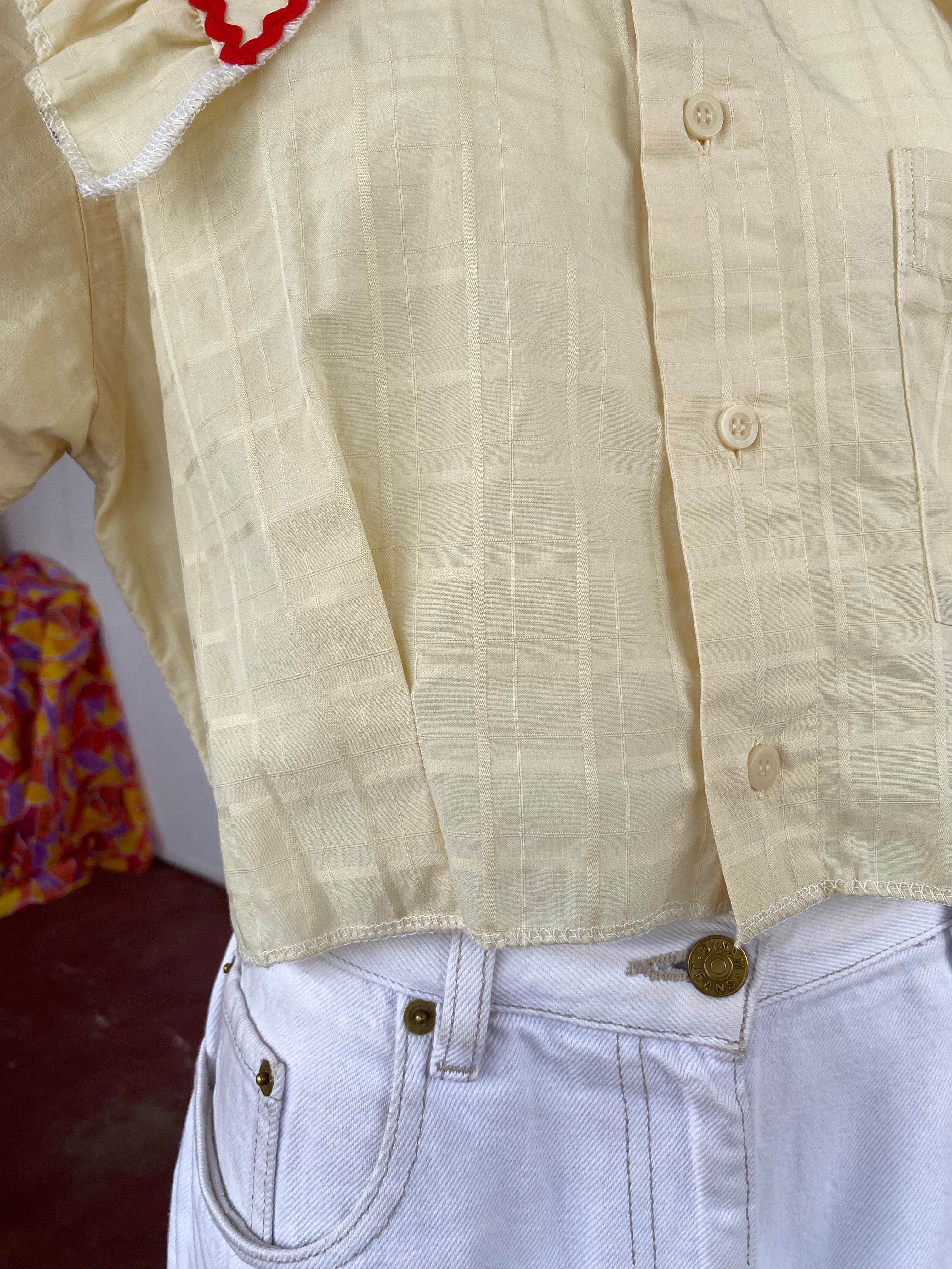 Sweaties • T.36 à 40 • Chemise upcyclée grand col jaune texturée