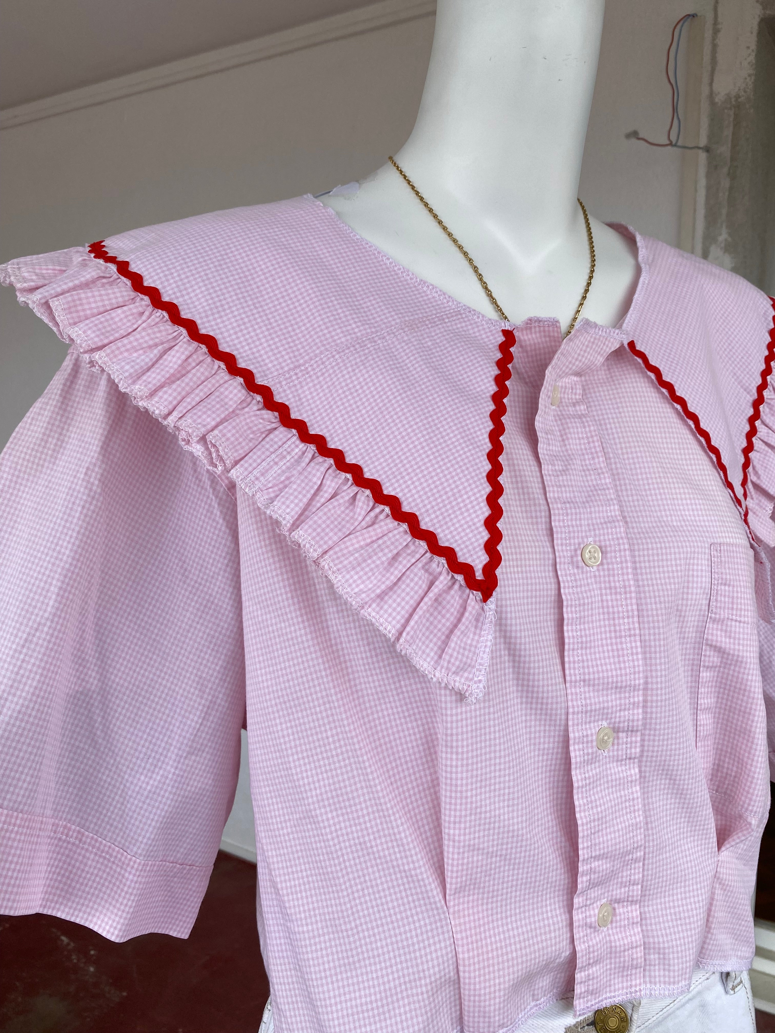 .Sweaties • T.38 à 42 • Chemise upcyclée grand col vichy rose