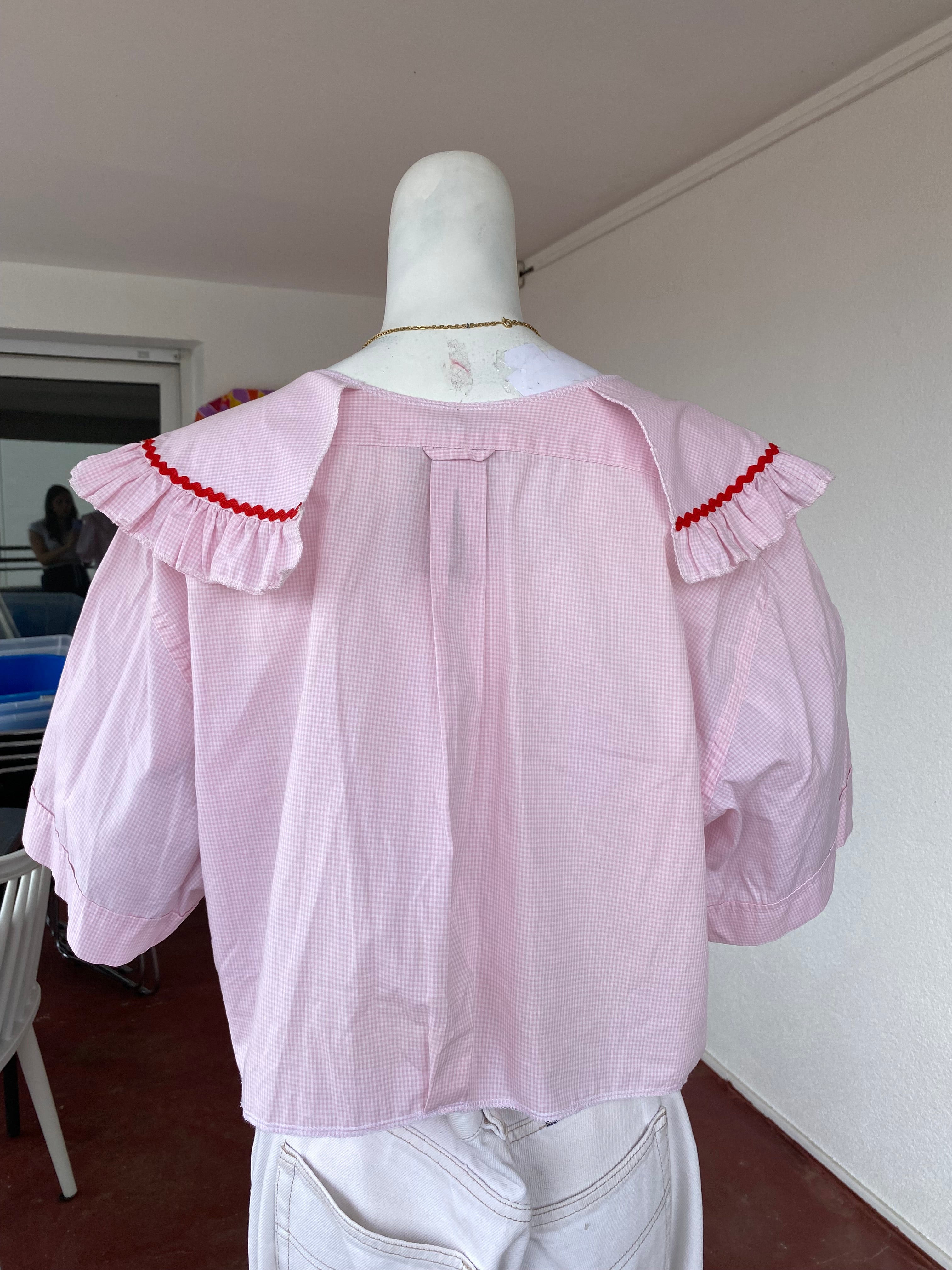 .Sweaties • T.38 à 42 • Chemise upcyclée grand col vichy rose