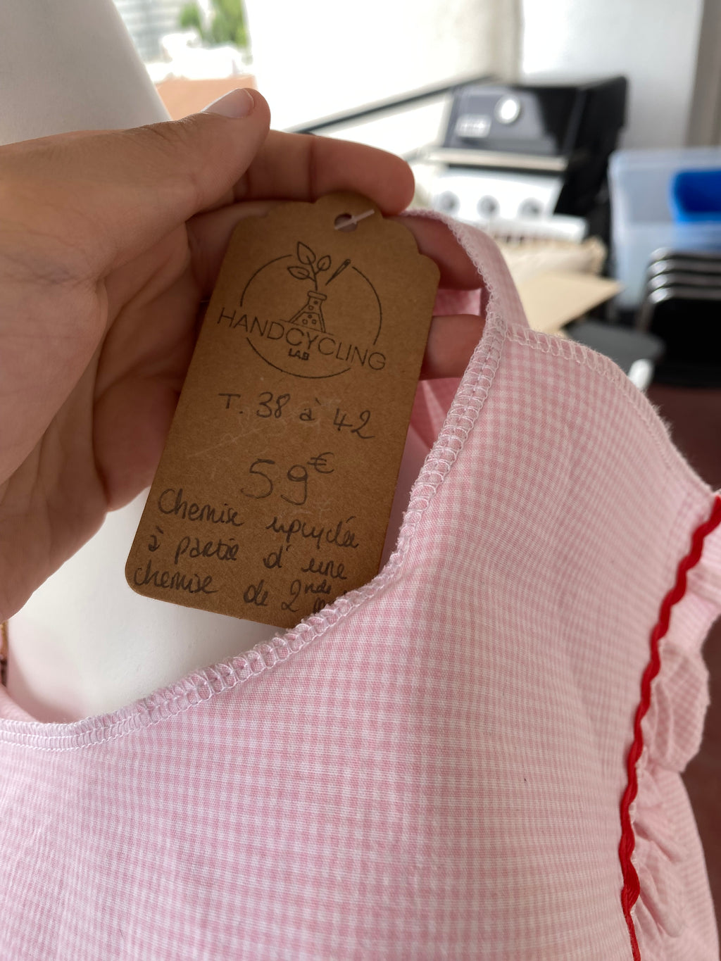 .Sweaties • T.38 à 42 • Chemise upcyclée grand col vichy rose