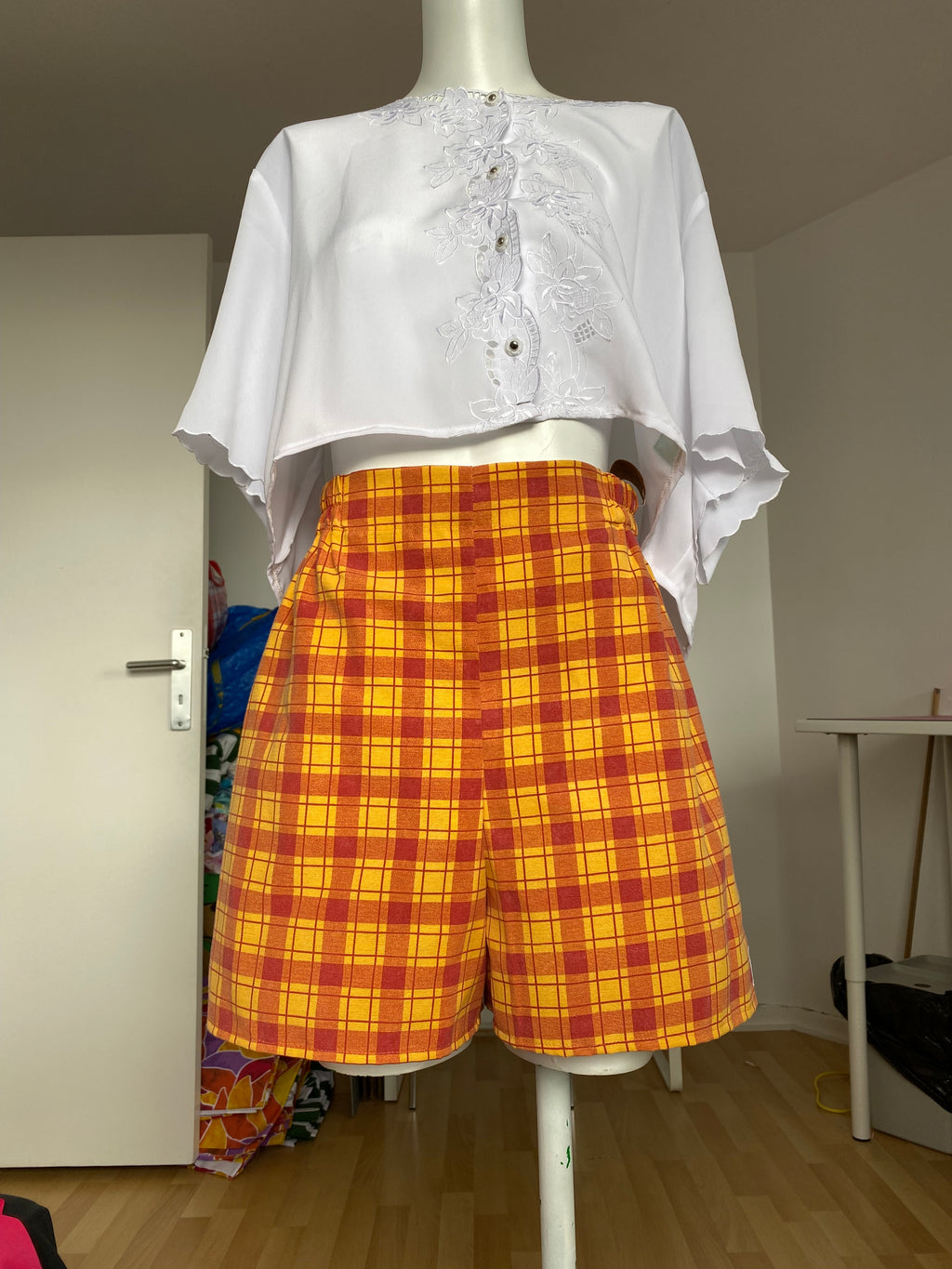 Short • Taille XS/S • Short upcyclé à carreaux orange