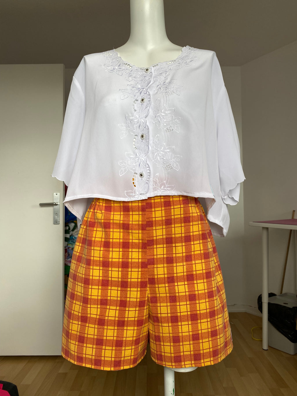 Short • Taille XS/S • Short upcyclé à carreaux orange