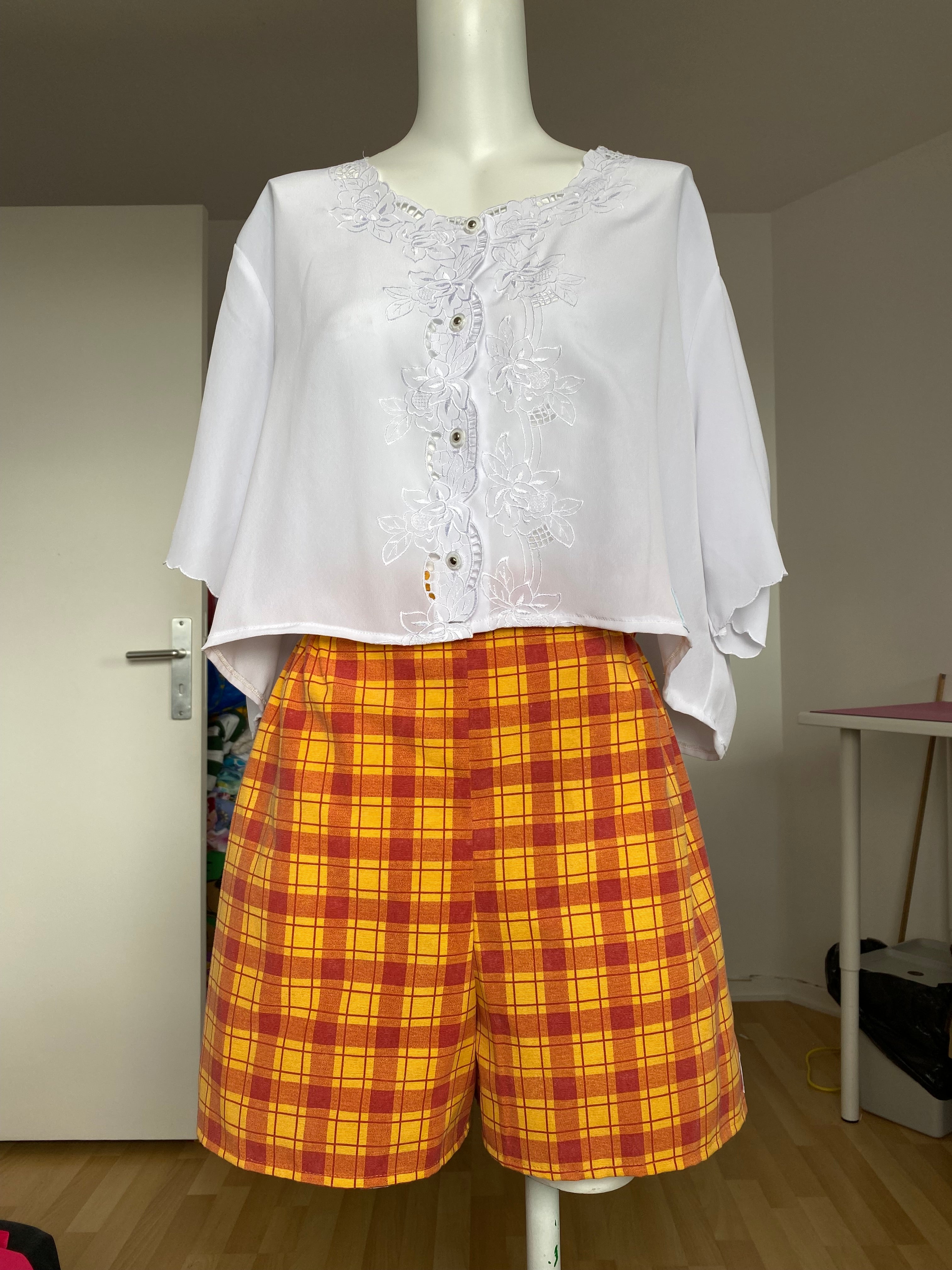 Short • Taille XS/S • Short upcyclé à carreaux orange