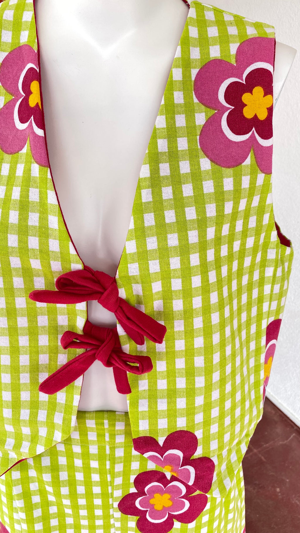Veston • Taille unique • Veston upcyclé vichy vert / uni fushia