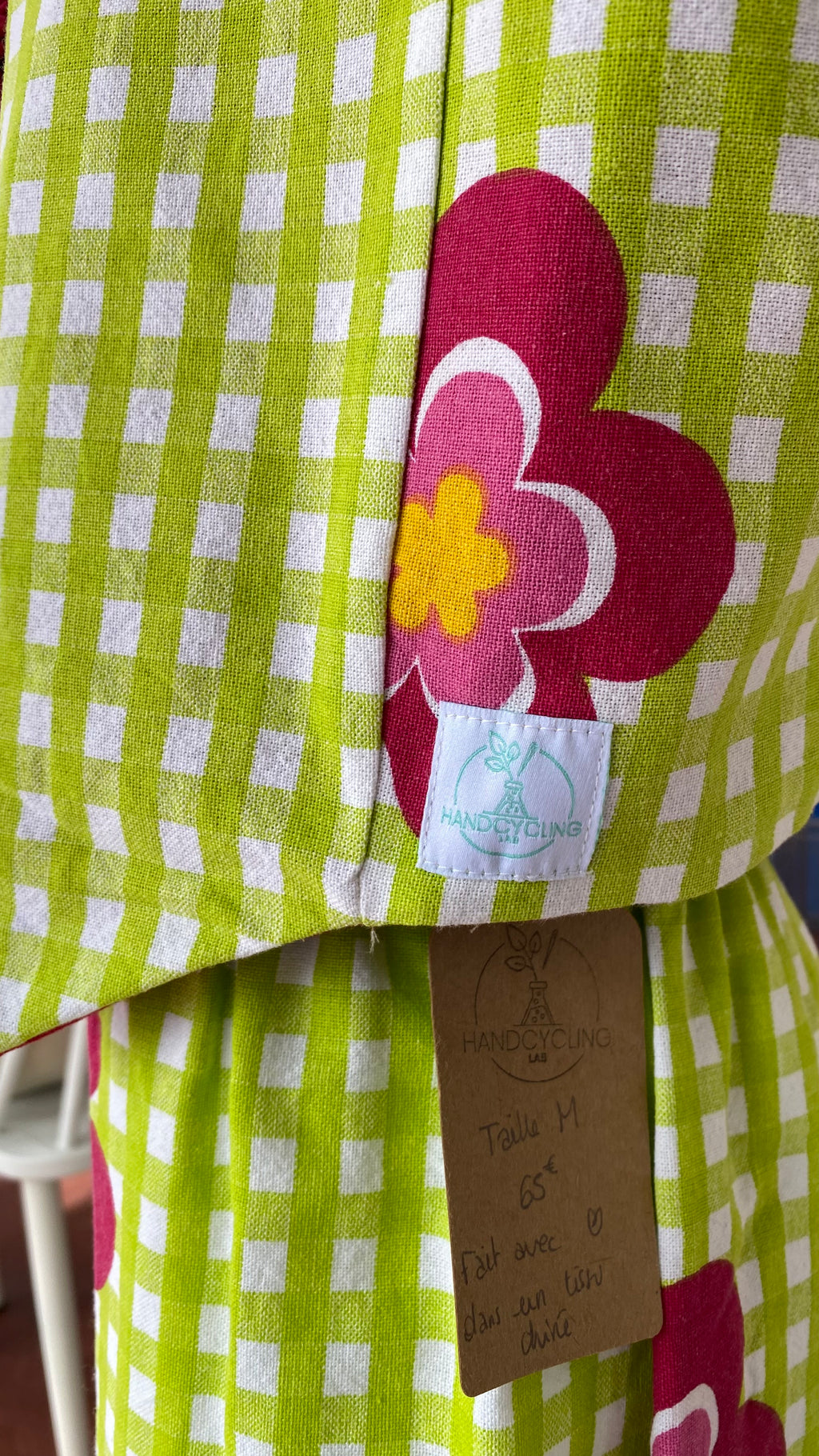 Veston • Taille unique • Veston upcyclé vichy vert / uni fushia