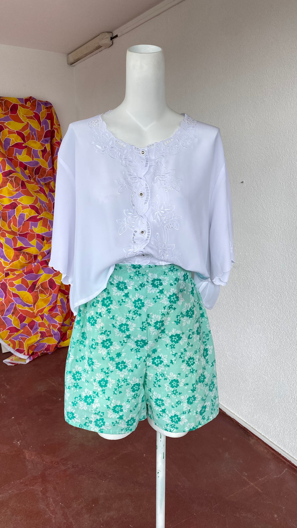 Short • Taille XS/S • Short upcyclé vert d'eau liberty