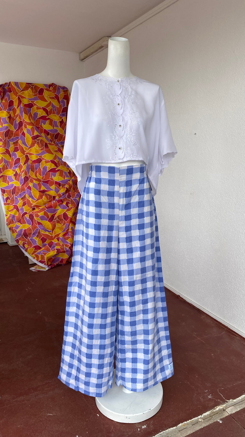 Pants • Taille M • Pantalon upcyclé gros carreaux bleu