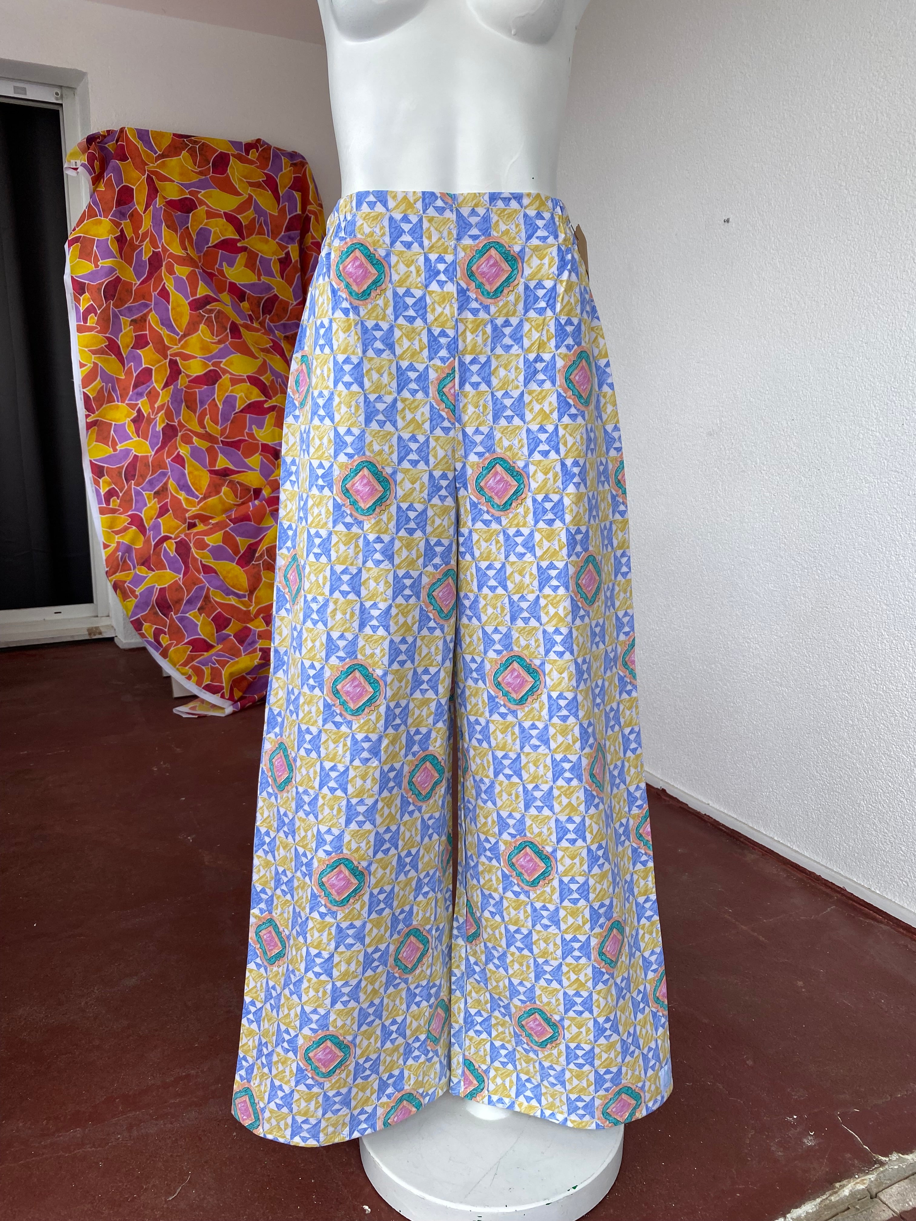 Pants • Taille XS/S et M • Pantalon upcyclé motifs losanges bleu jaune