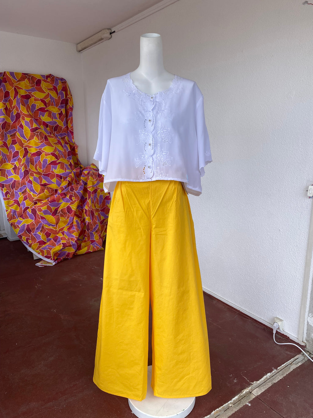 Pants • Taille M • Pantalon upcyclé coton jaune poussin