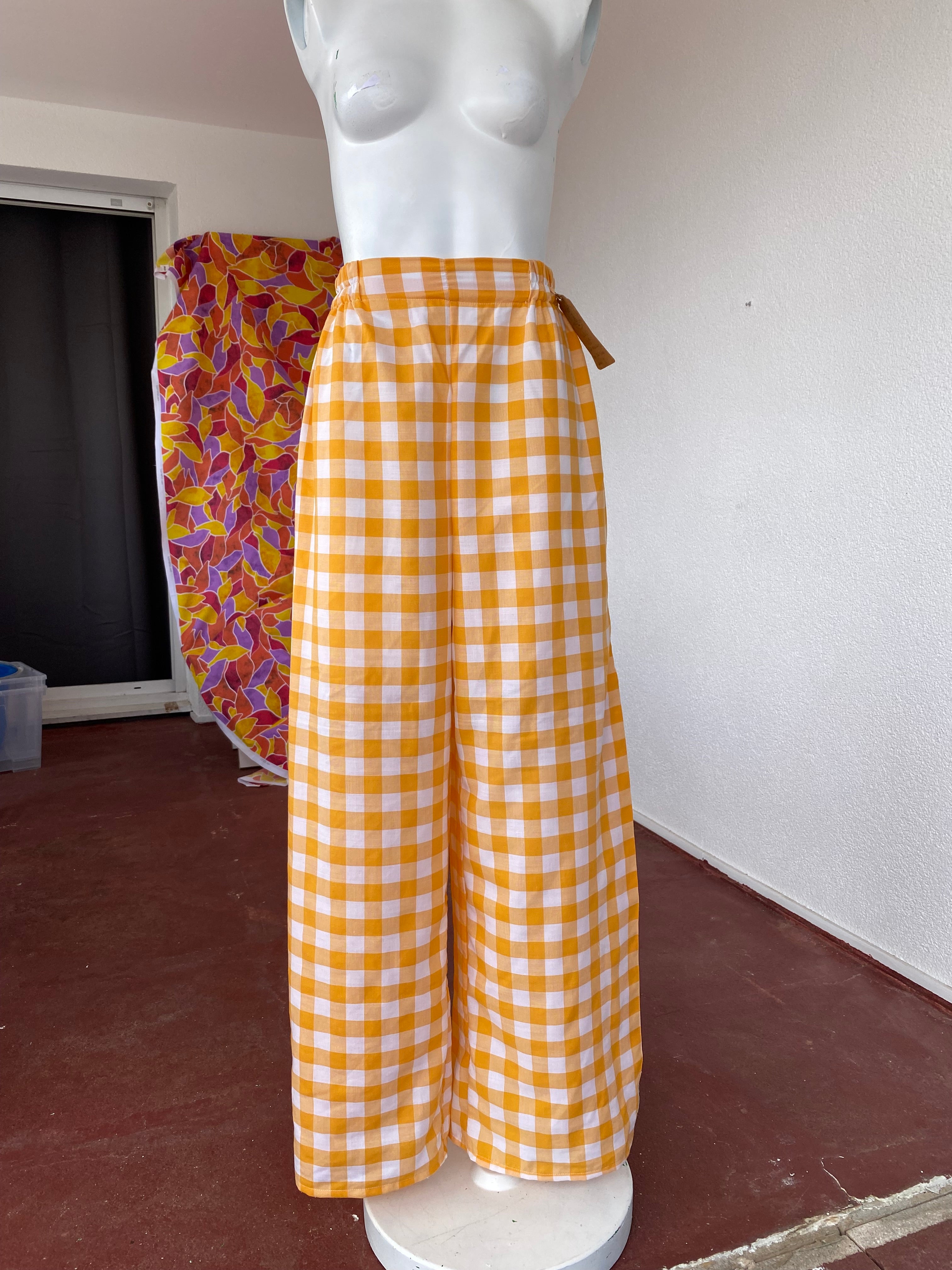 Pants • T. XS/S  • Pantalon upcyclé  gros vichy orange et blanc