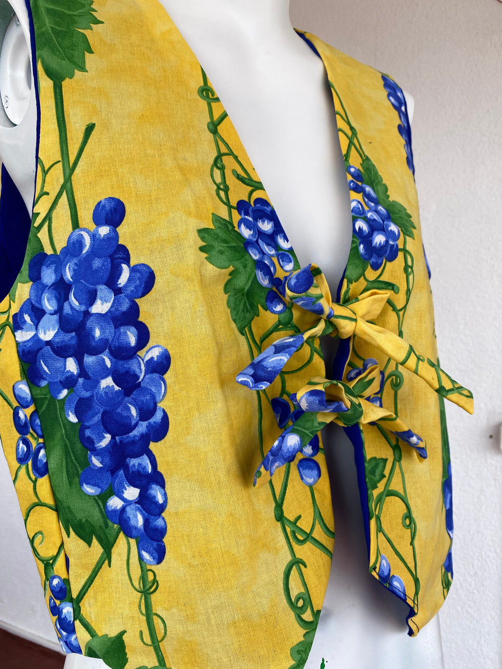 Veston • Taille unique • Veston upcyclé provençal jaune raisins bleu + bleu électrique