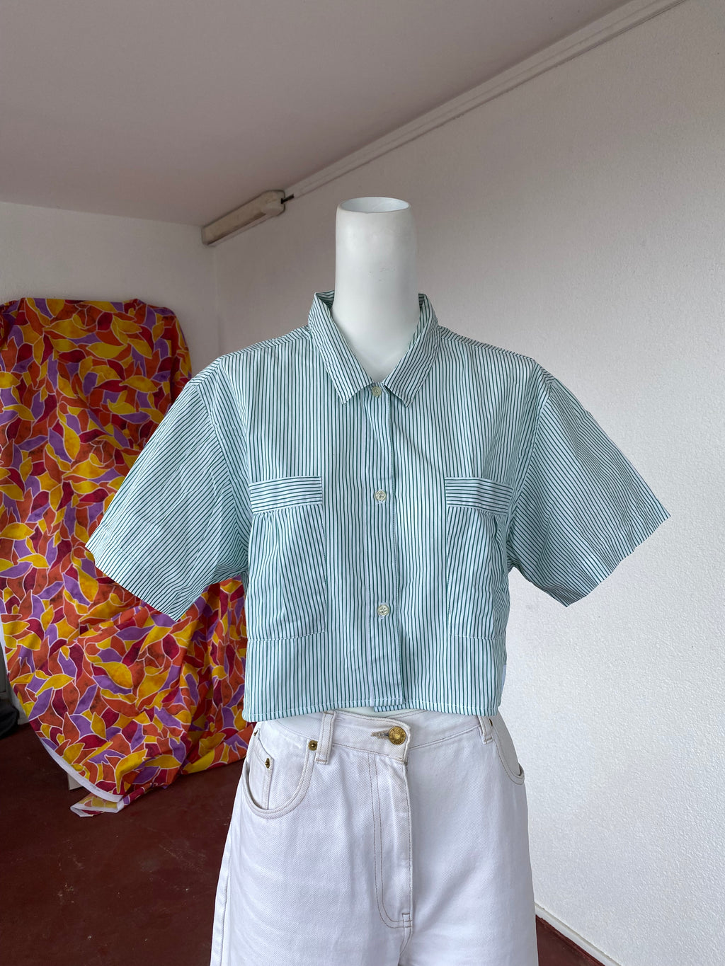 Cropped • T. 36 à 42 • Chemise crop top rayées vert et blanc