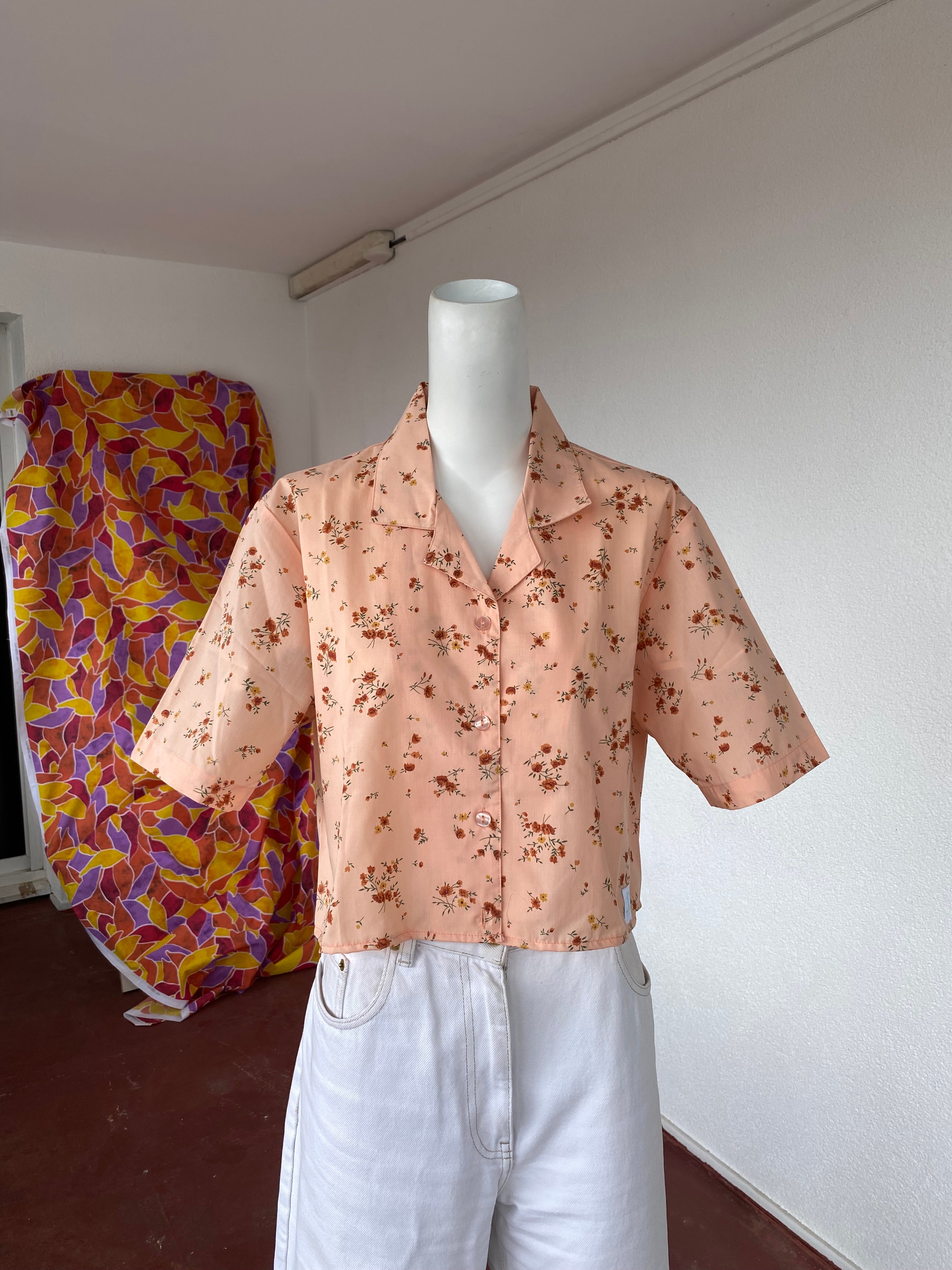Cropped • T. 34 à 38 • Chemise crop top saumon liberty