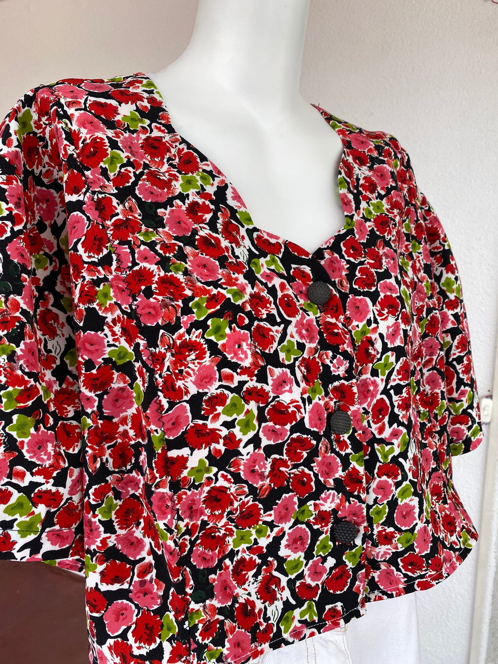 Cropped • T. 40 à 48 • Chemise crop top noir liberty rouge