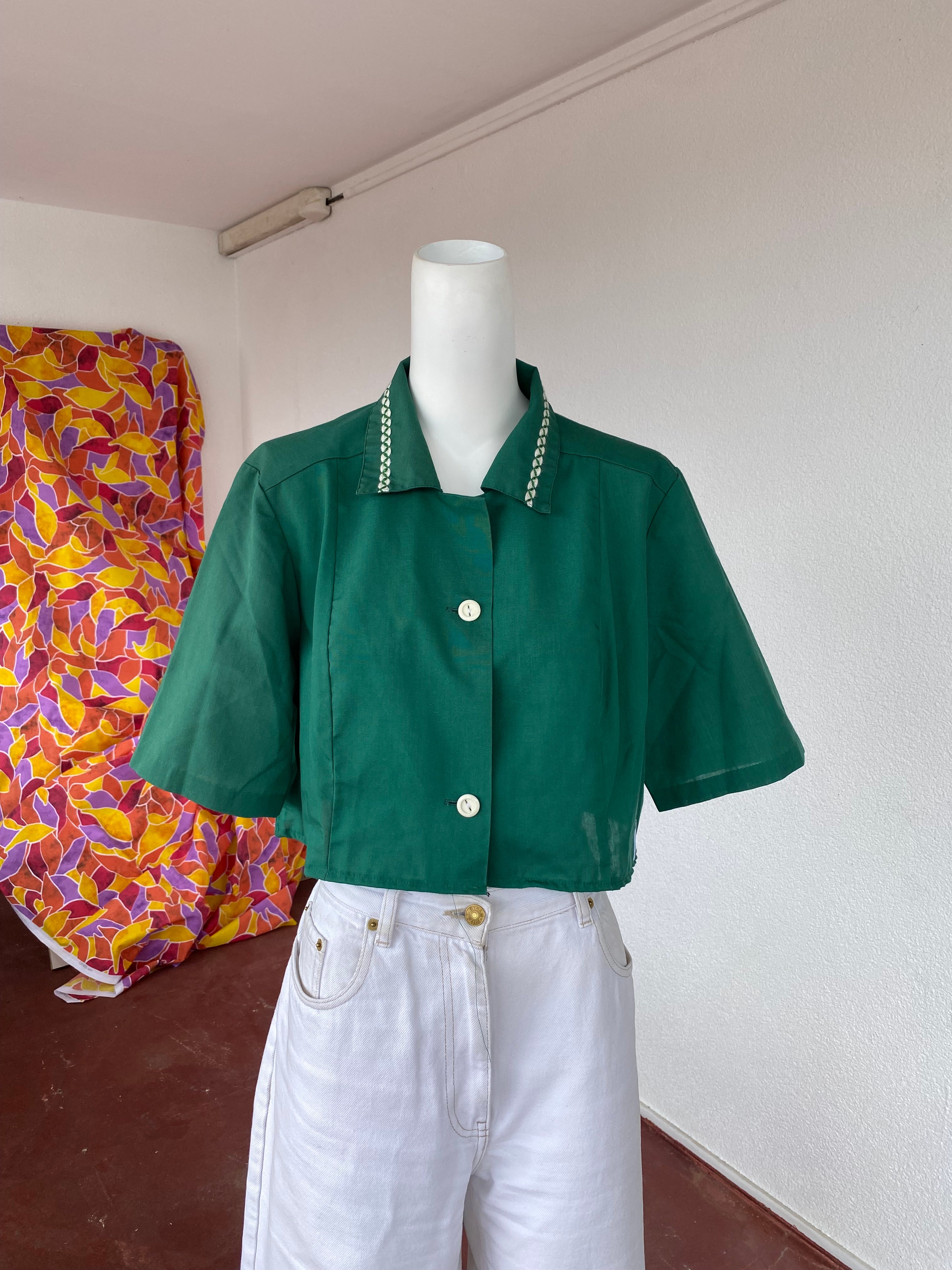 Cropped • T. 36 à 40 • Chemise crop top vert émeraude