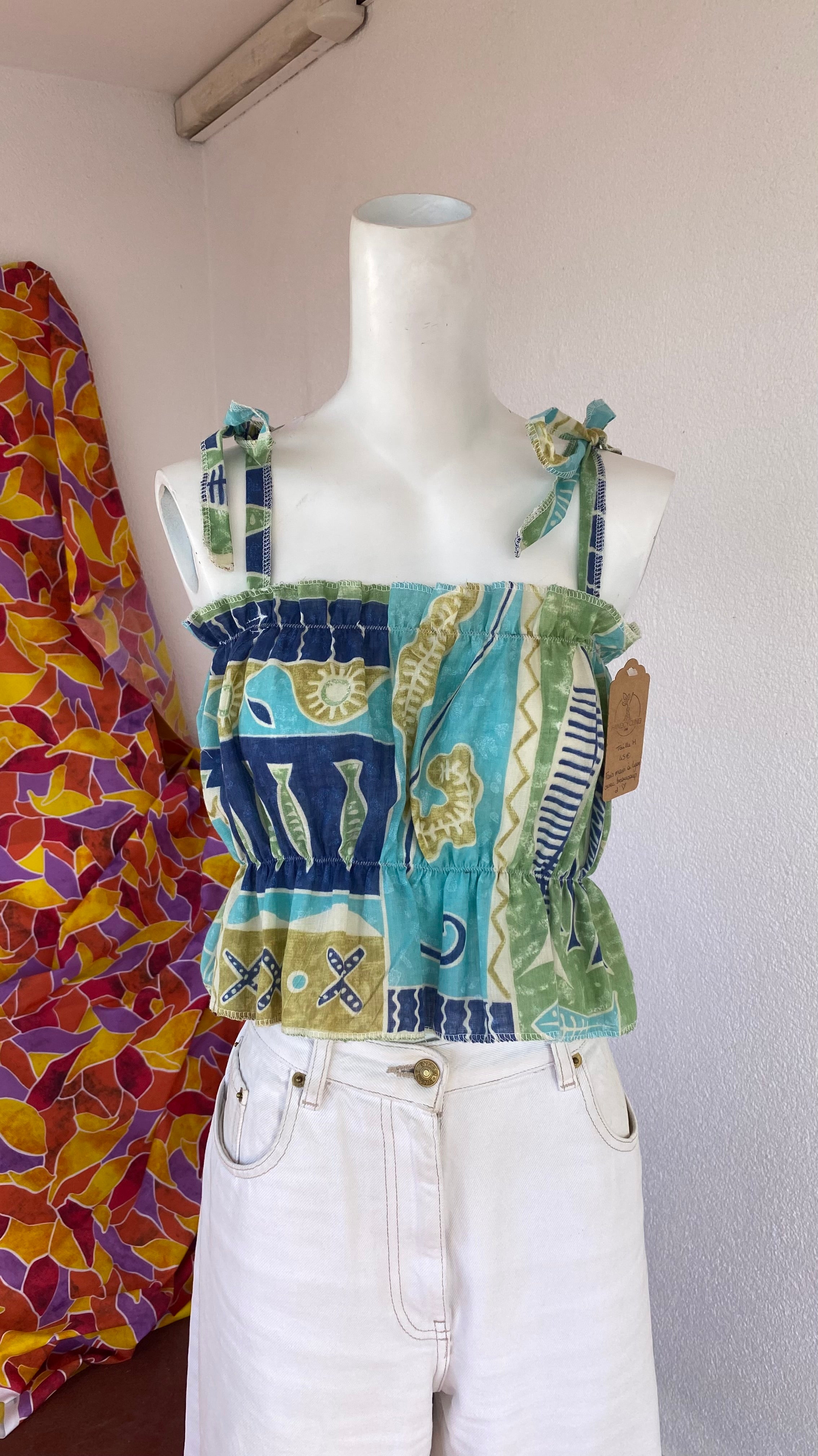 P'tis Ôh • Taille M  • Haut bandeau tons bleu motifs poissons
