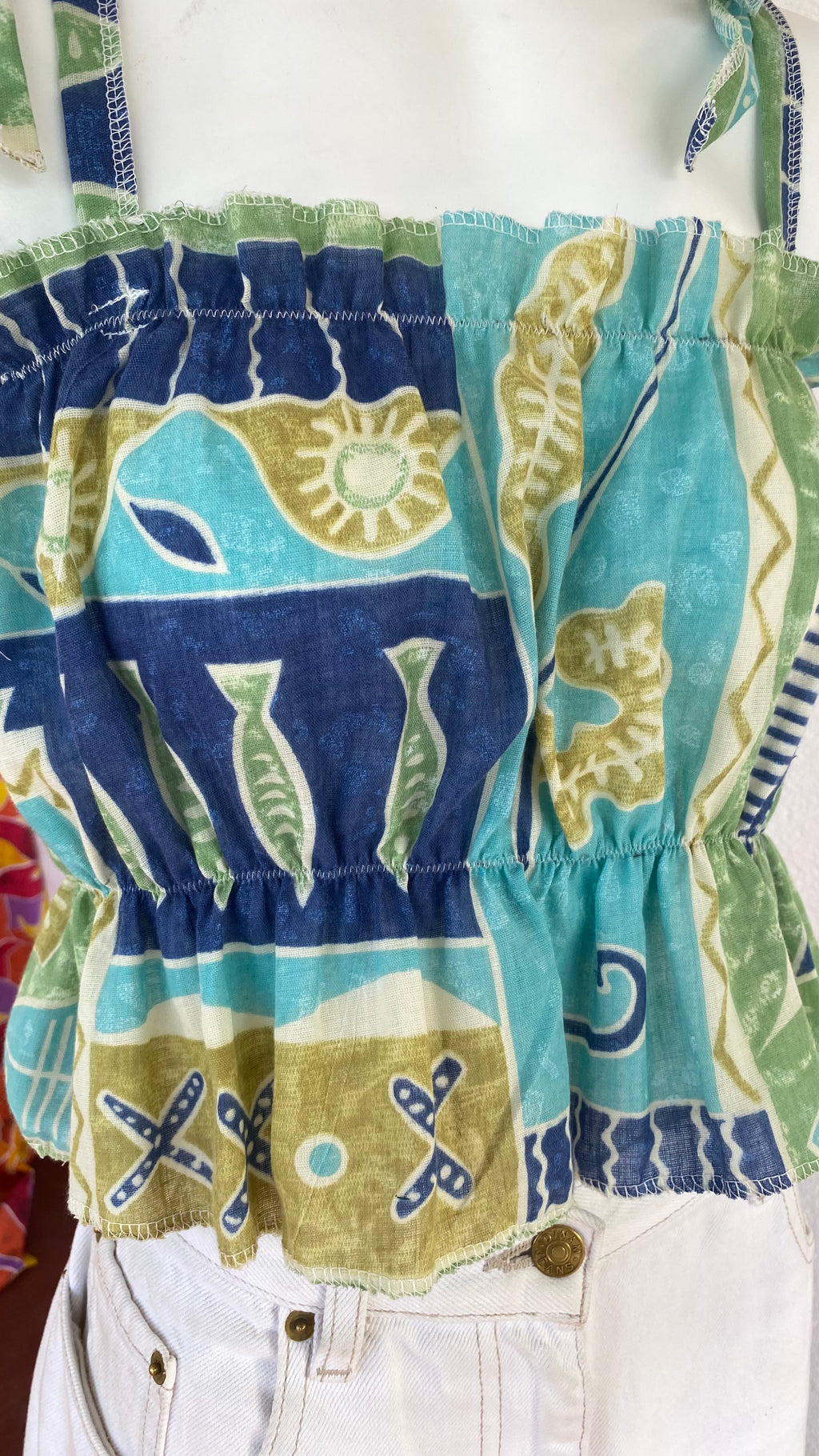 P'tis Ôh • Taille M  • Haut bandeau tons bleu motifs poissons