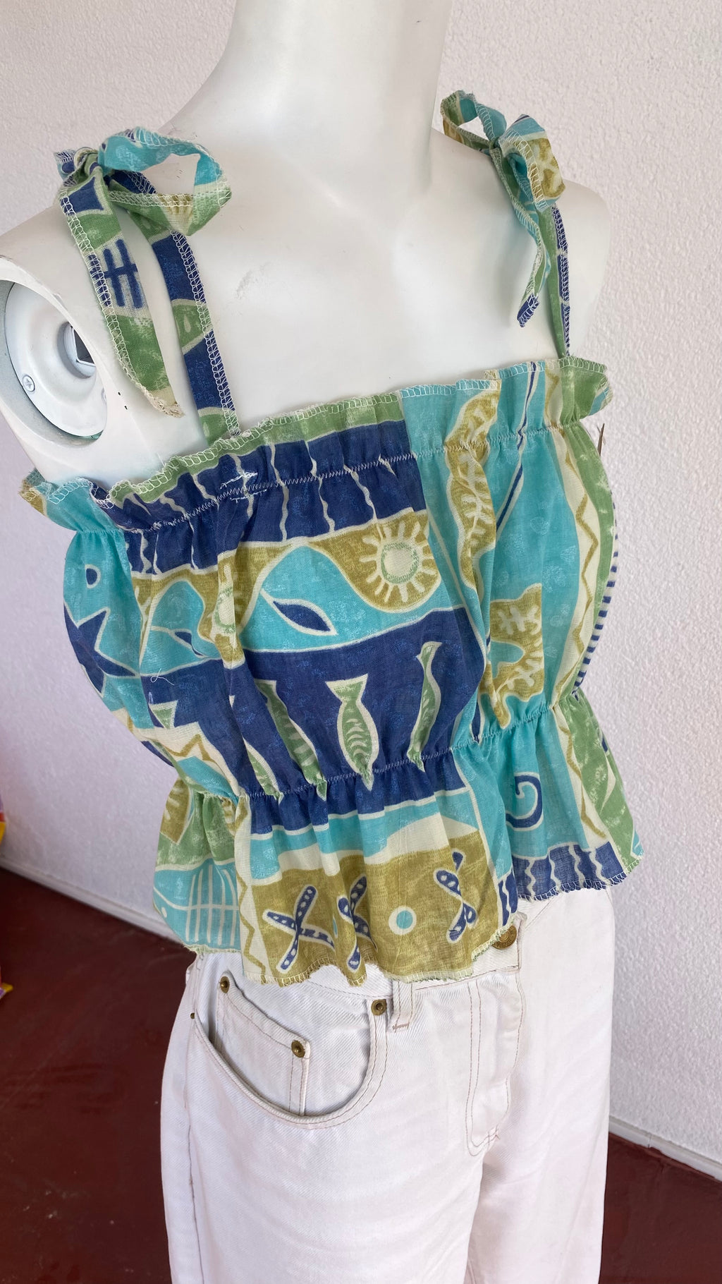 P'tis Ôh • Taille M  • Haut bandeau tons bleu motifs poissons