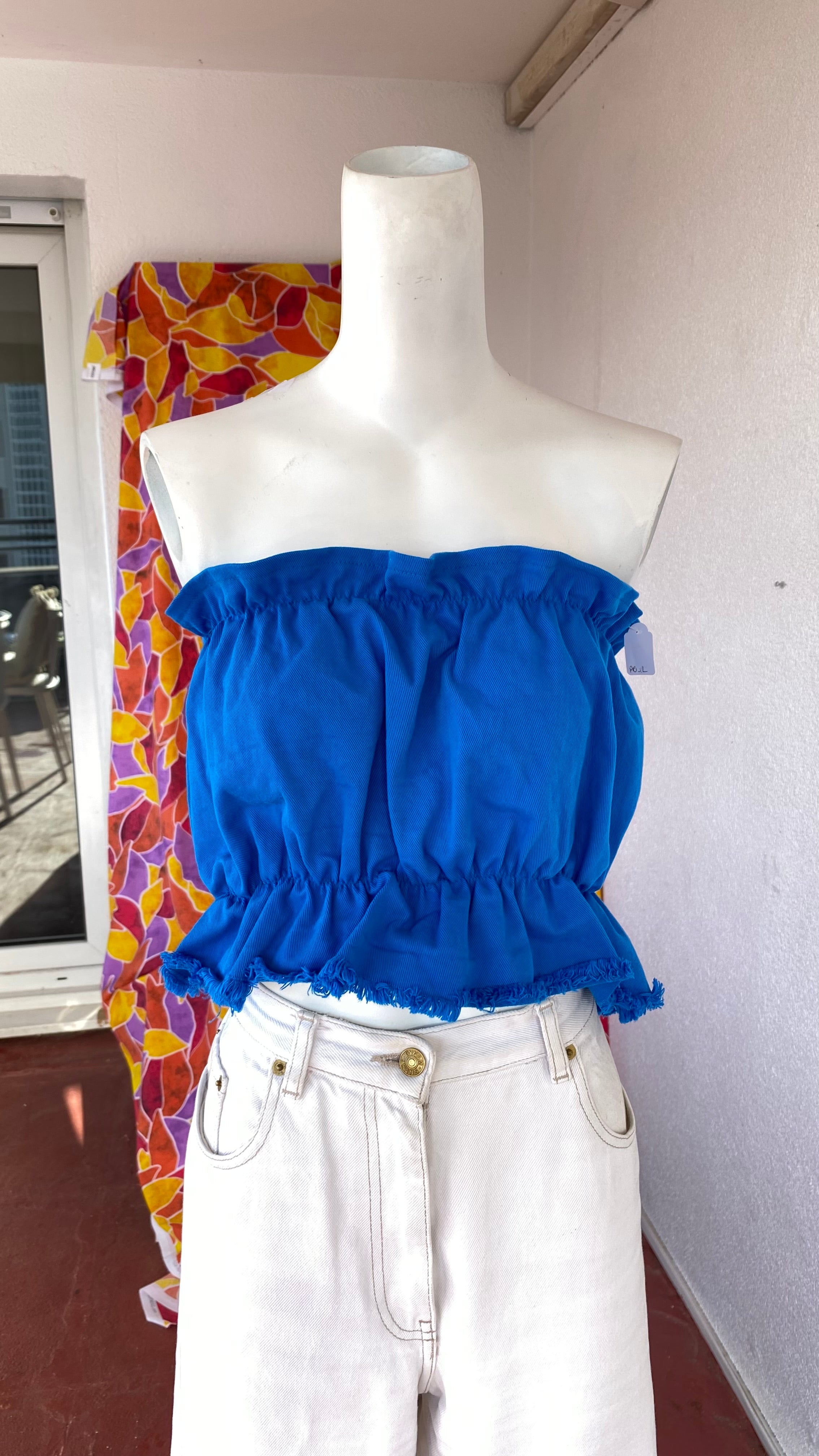 P'tis Ôh • Taille XL  • Haut bandeau bleu électrique matière jeans