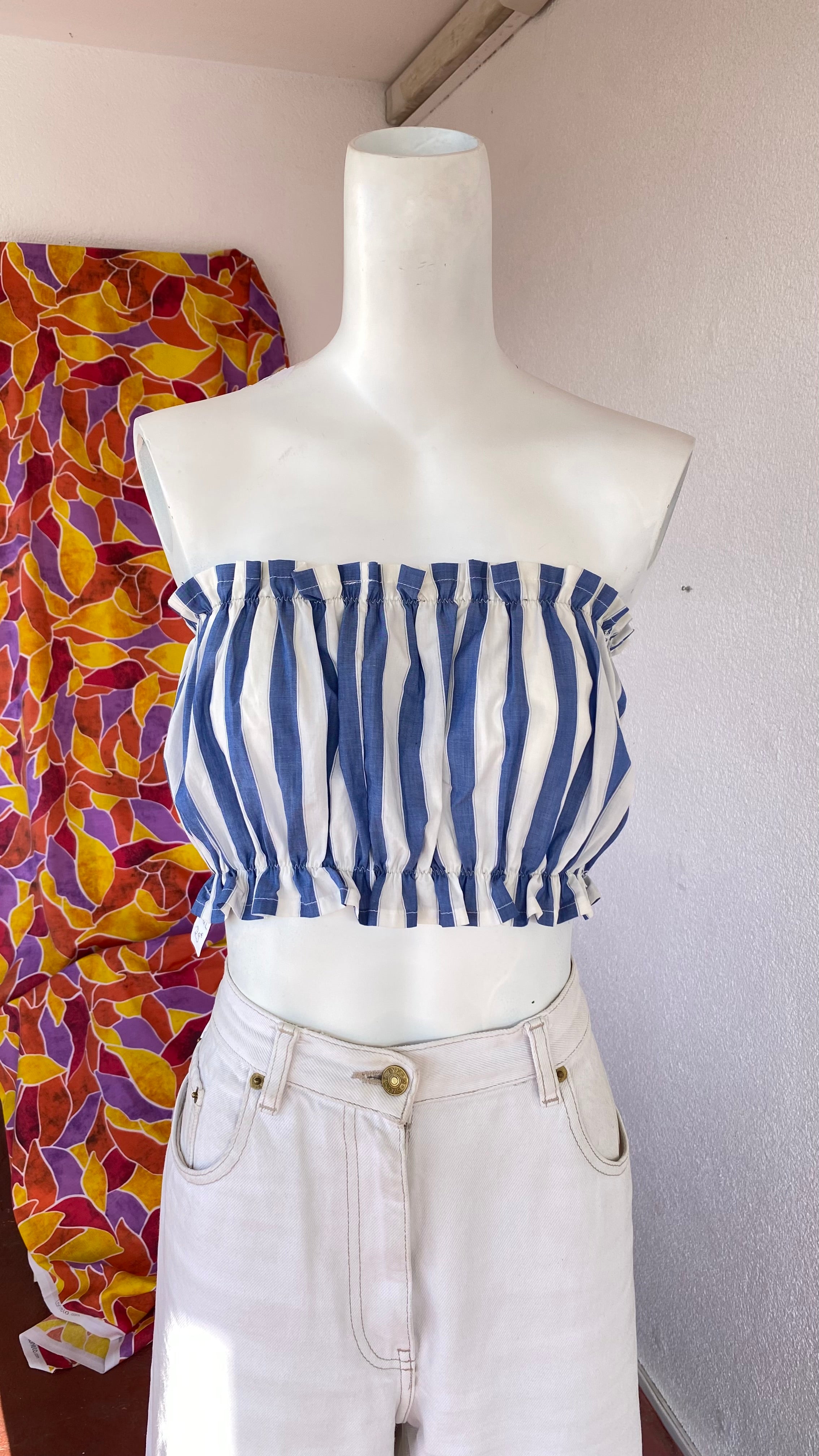 P'tis Ôh • Taille L  • Haut bandeau grosses rayures bleu et blanches