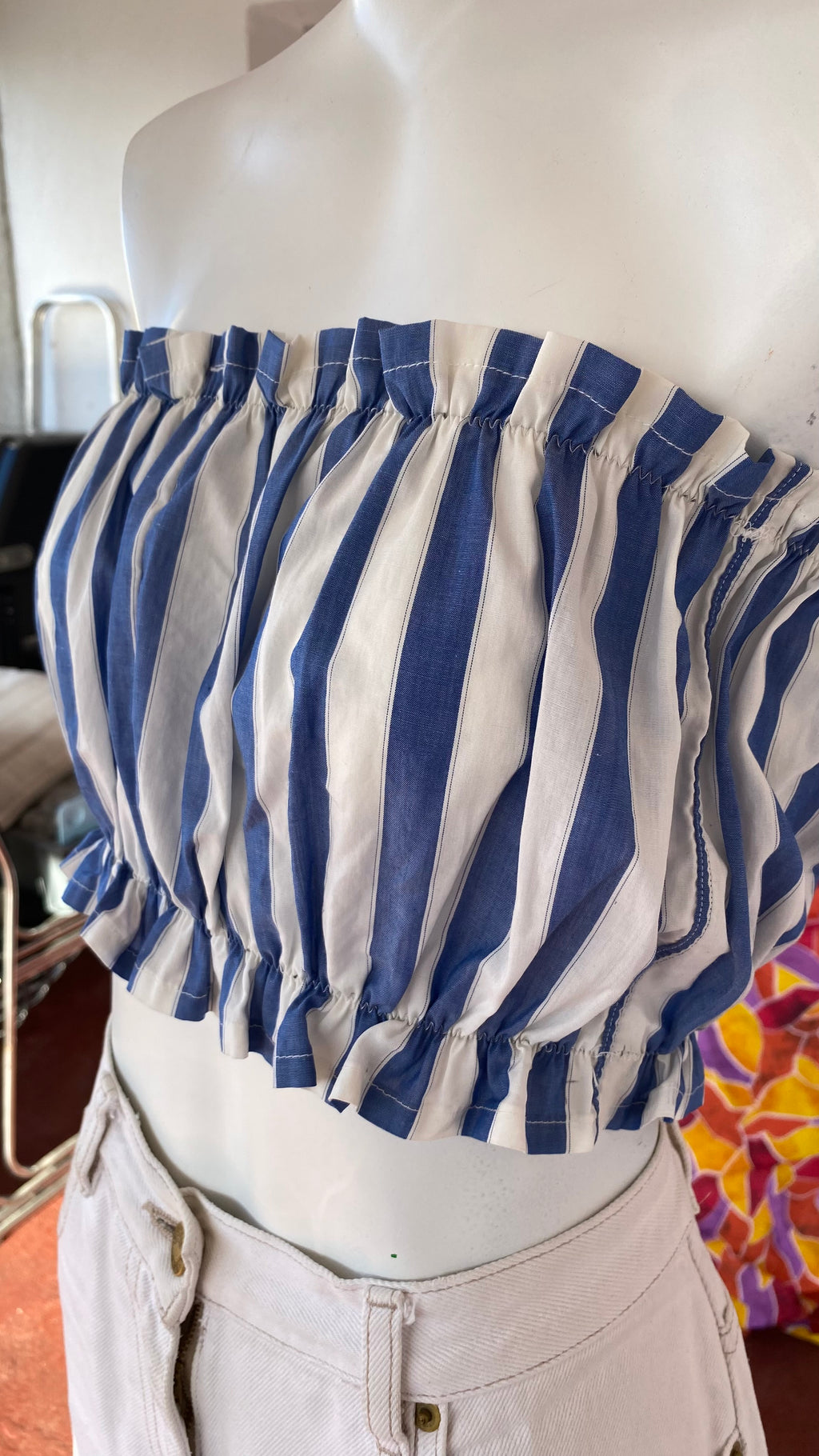 P'tis Ôh • Taille L  • Haut bandeau grosses rayures bleu et blanches