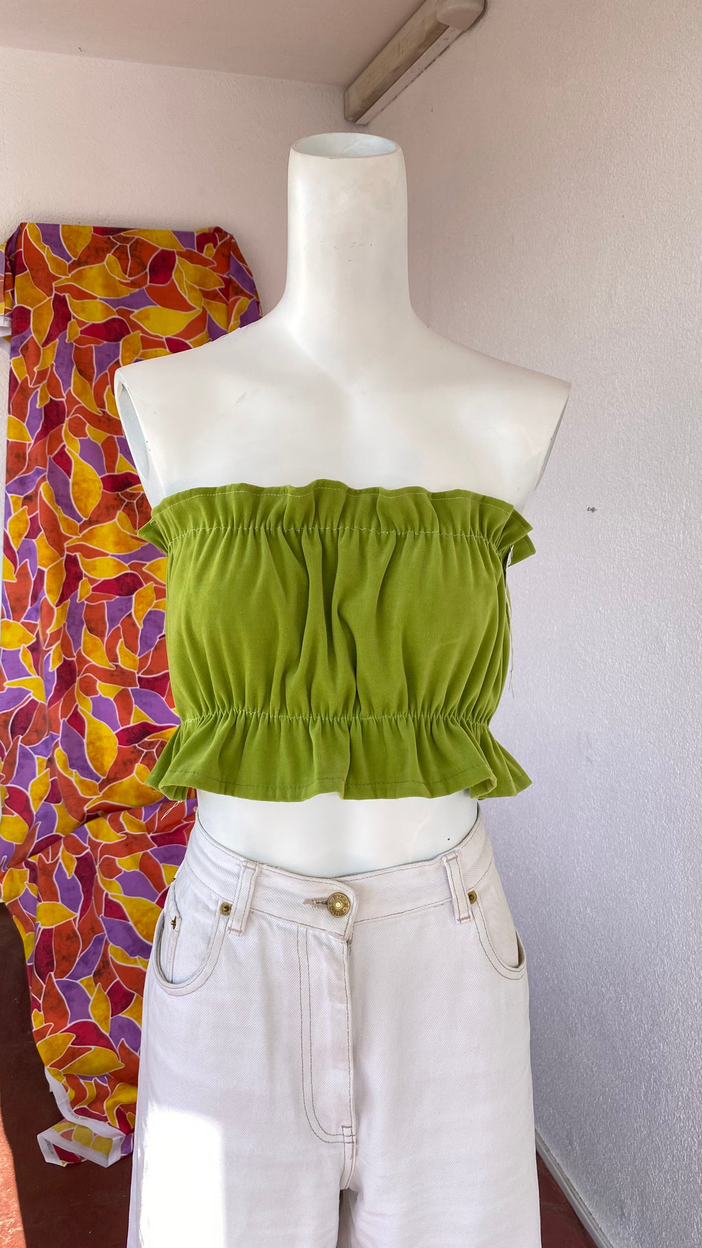 .P'tis Ôh • Taille XS  • Haut bandeau suédine vert pomme