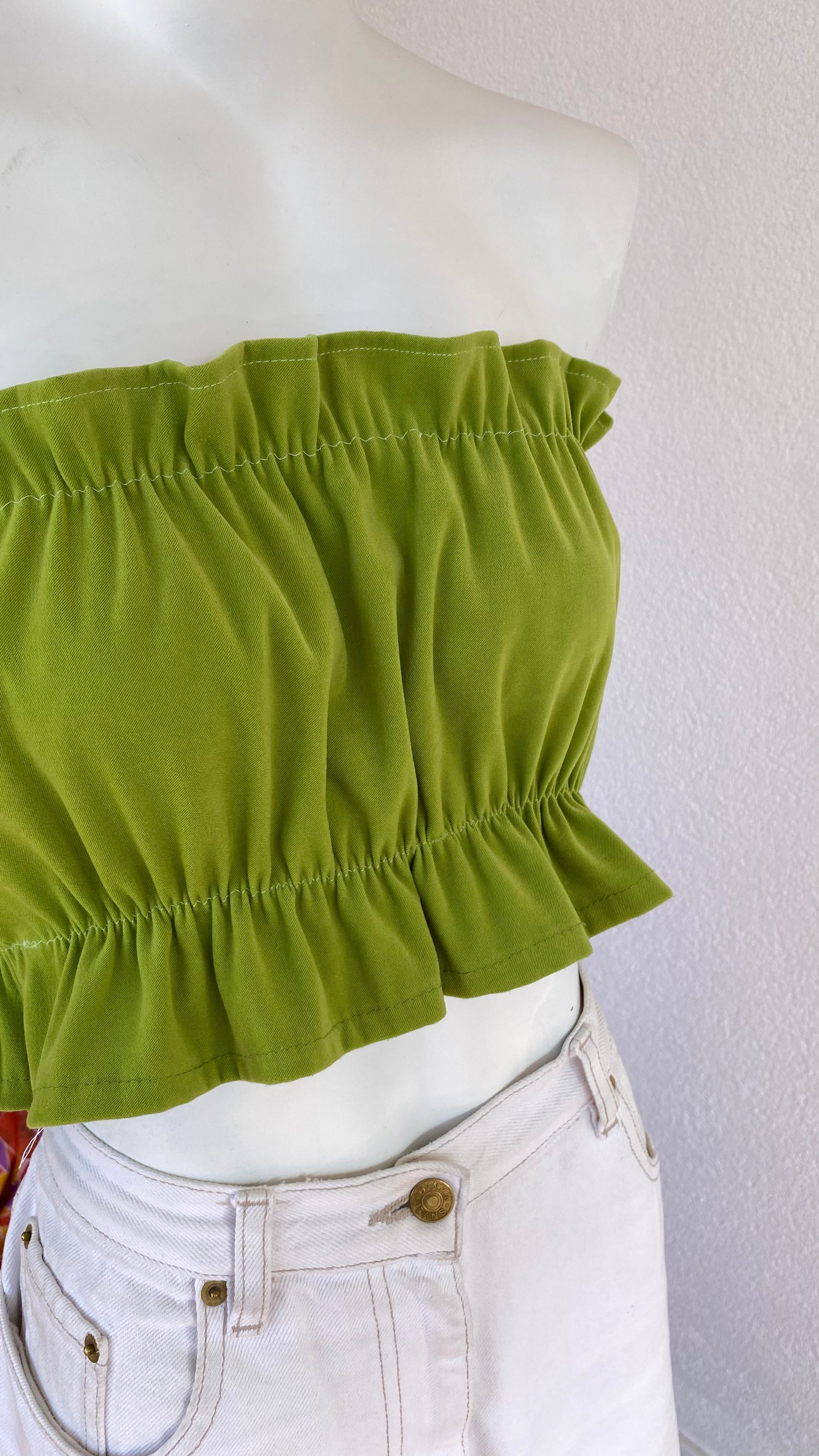 .P'tis Ôh • Taille XS  • Haut bandeau suédine vert pomme