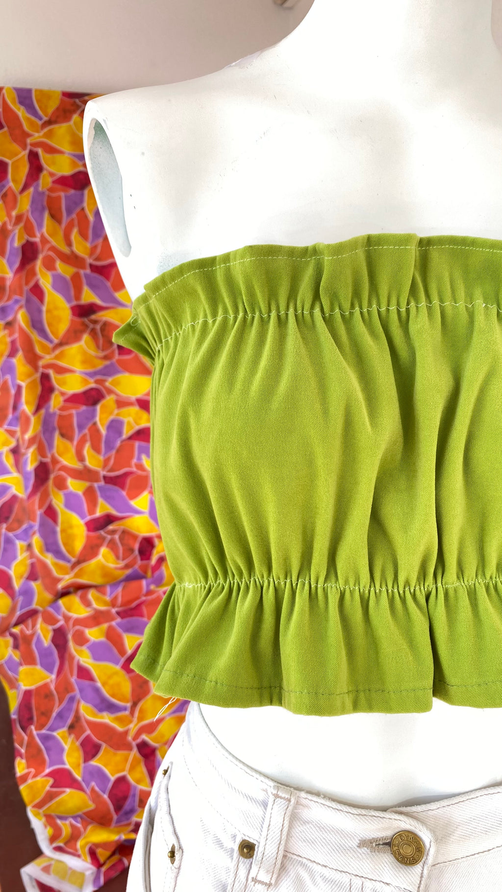 .P'tis Ôh • Taille XS  • Haut bandeau suédine vert pomme