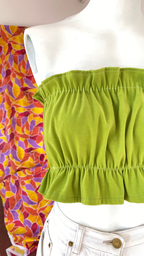 .P'tis Ôh • Taille XS  • Haut bandeau suédine vert pomme