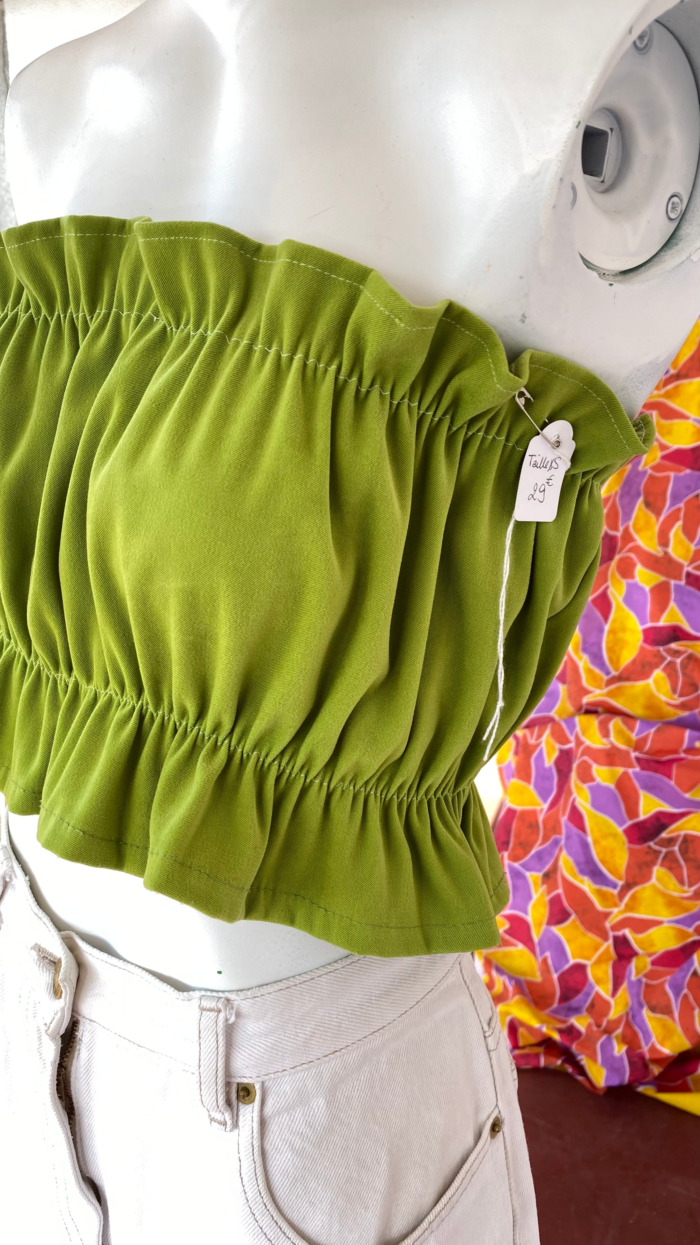 .P'tis Ôh • Taille XS  • Haut bandeau suédine vert pomme