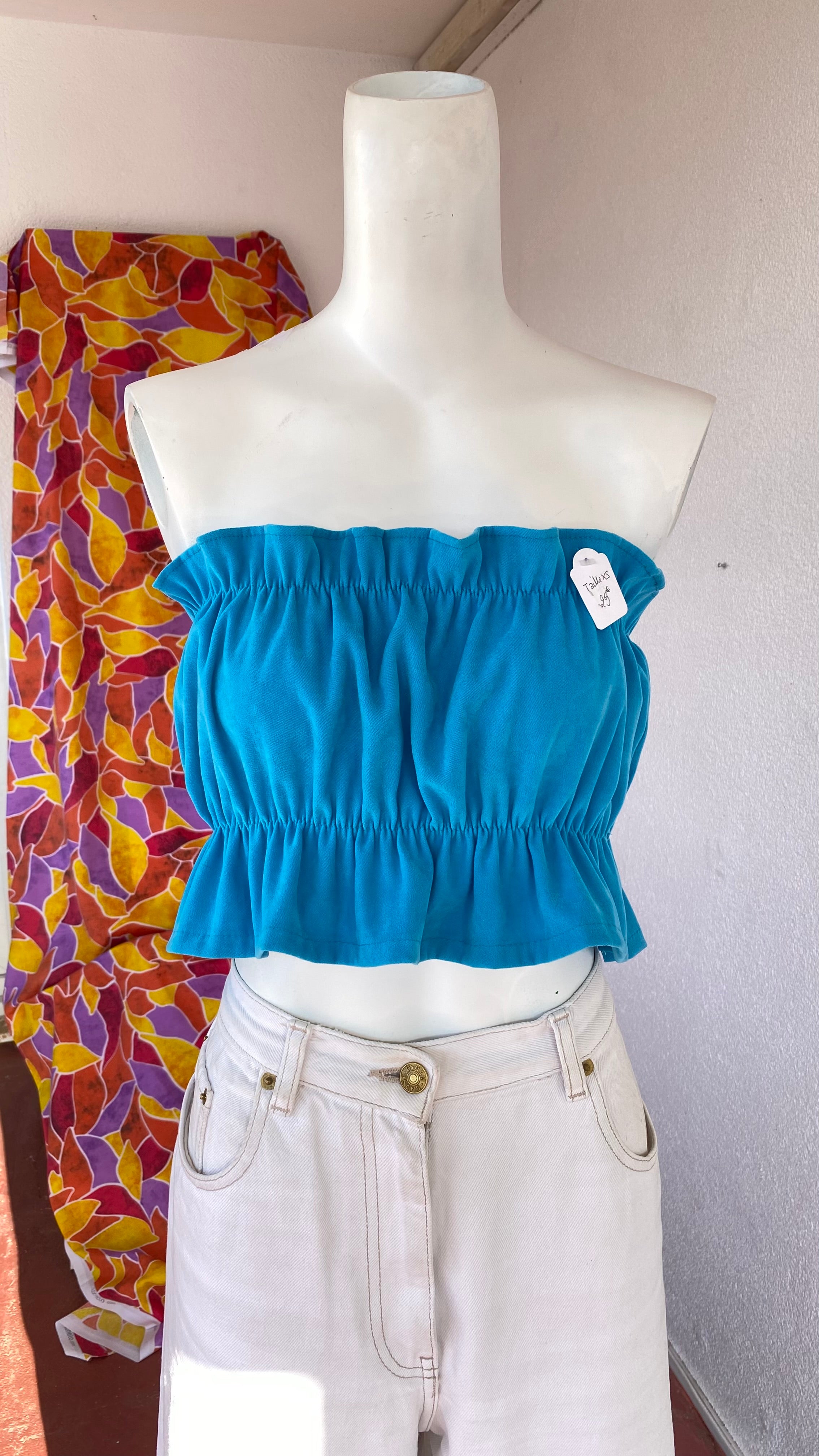 P'tis Ôh • Taille XS  • Haut bandeau suédine bleu turquoise