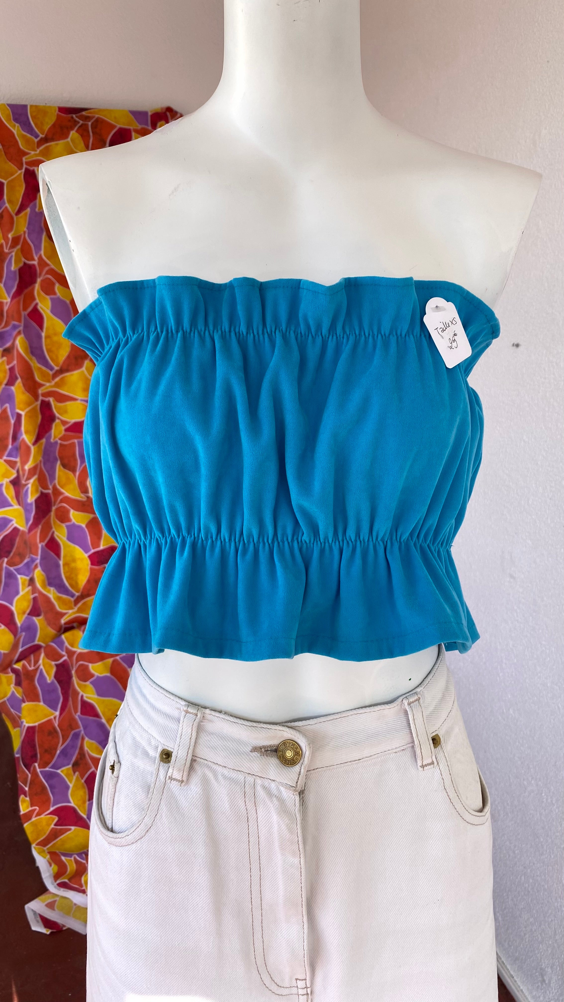 P'tis Ôh • Taille XS  • Haut bandeau suédine bleu turquoise