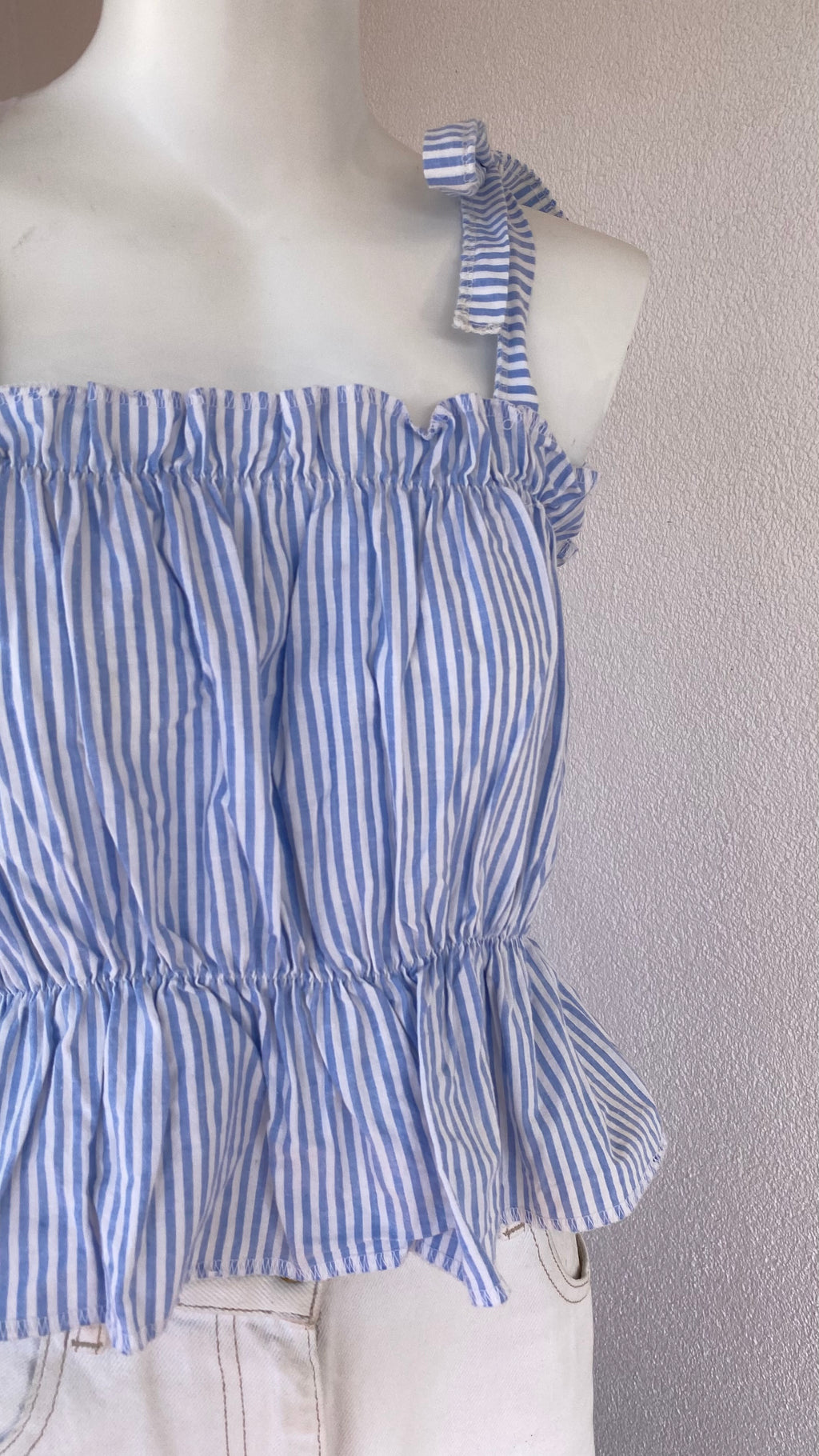 P'tis Ôh • Taille L  • Haut bandeau coton fines rayures bleu ciel et blanc