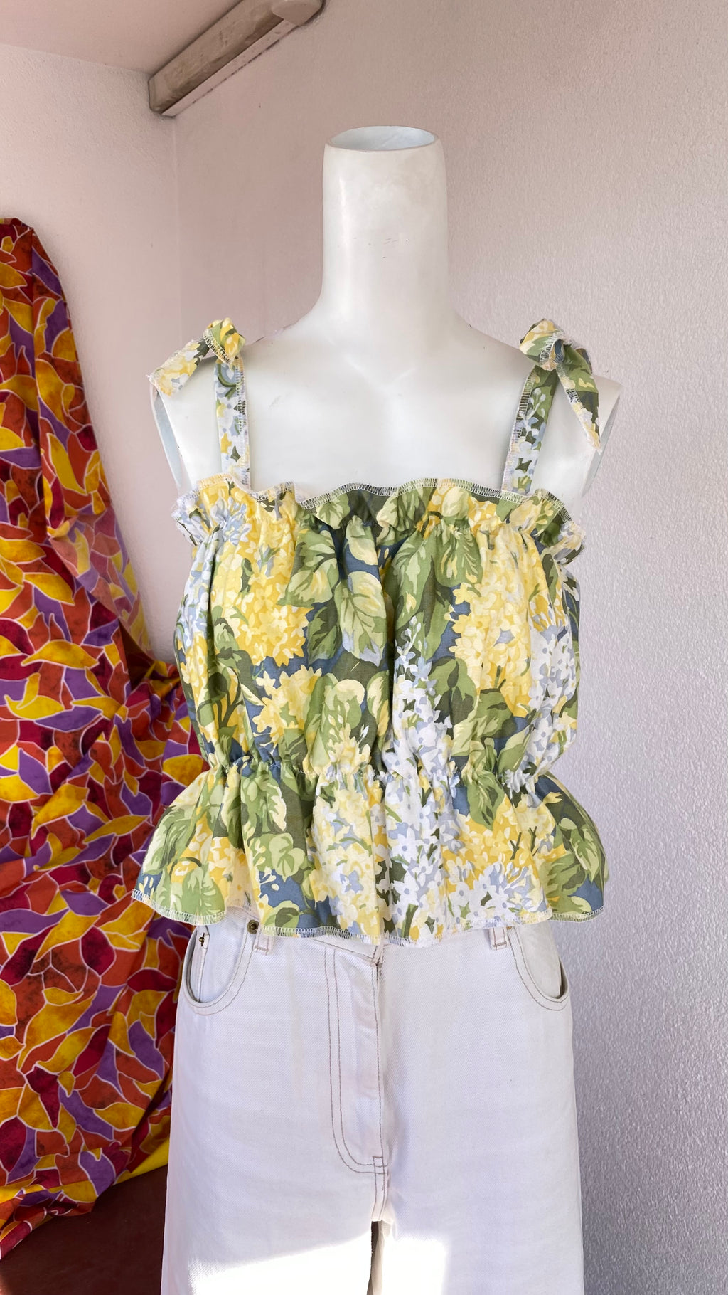 P'tis Ôh • Taille L  • Haut bandeau floral tons jaune vert gris
