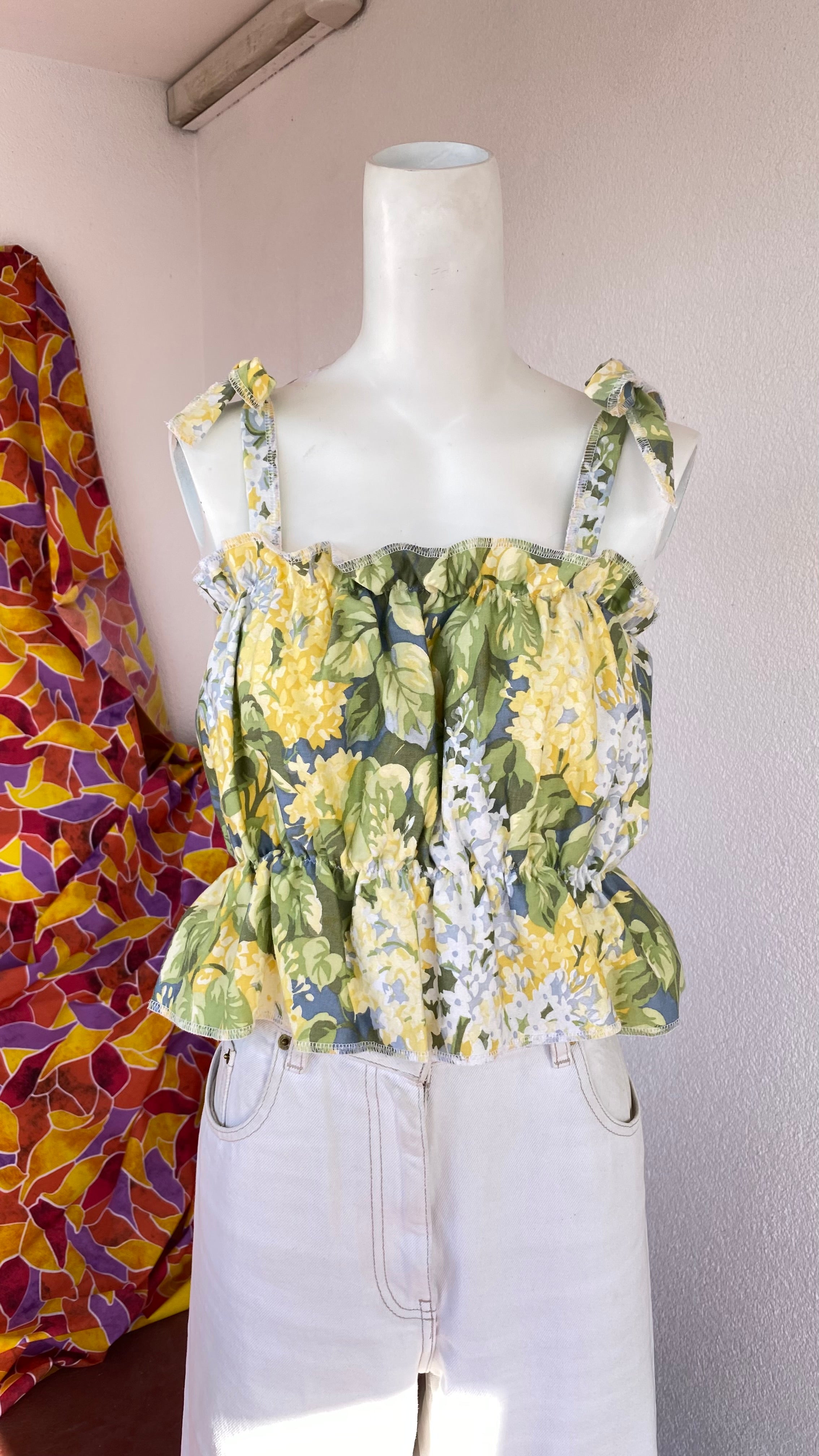 P'tis Ôh • Taille L  • Haut bandeau floral tons jaune vert gris