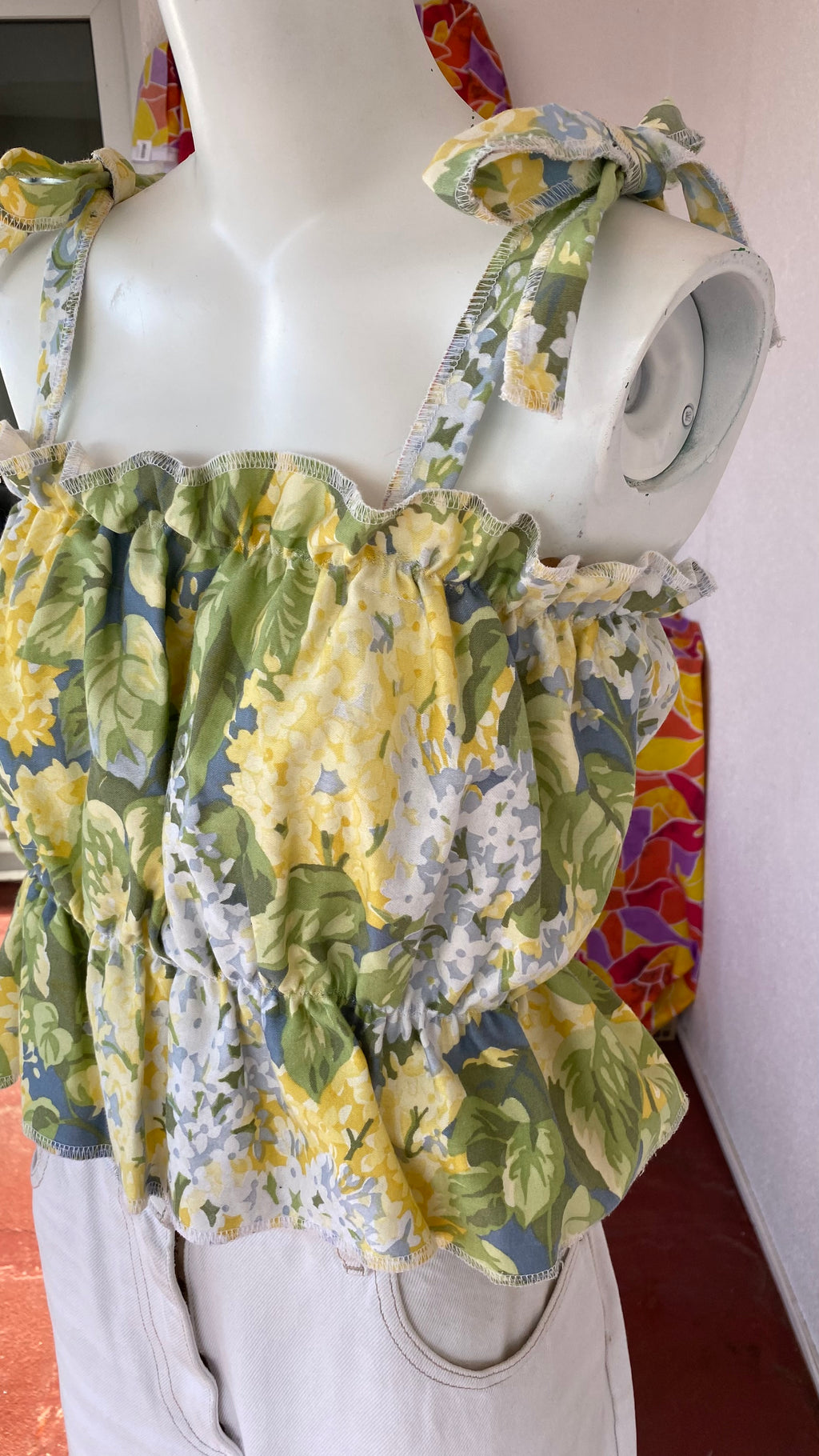 P'tis Ôh • Taille L  • Haut bandeau floral tons jaune vert gris
