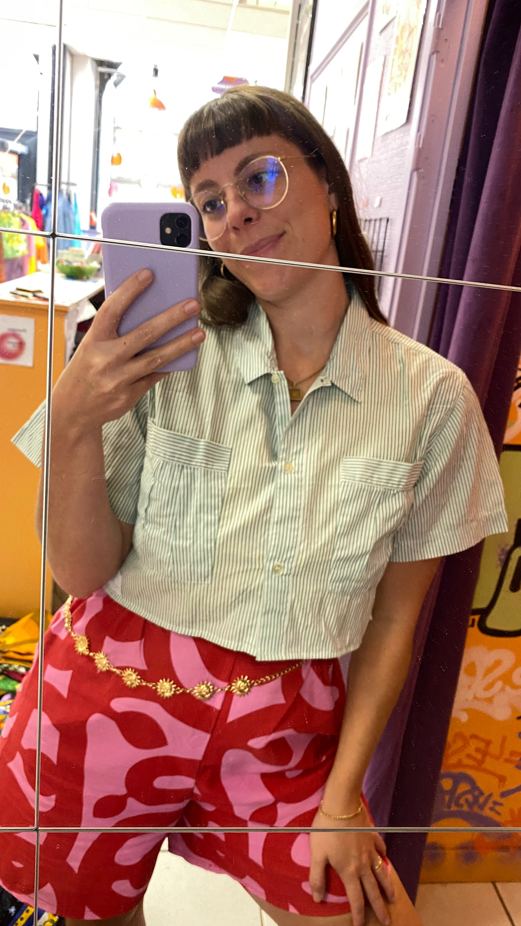 Cropped • T. 36 à 42 • Chemise crop top rayées vert et blanc