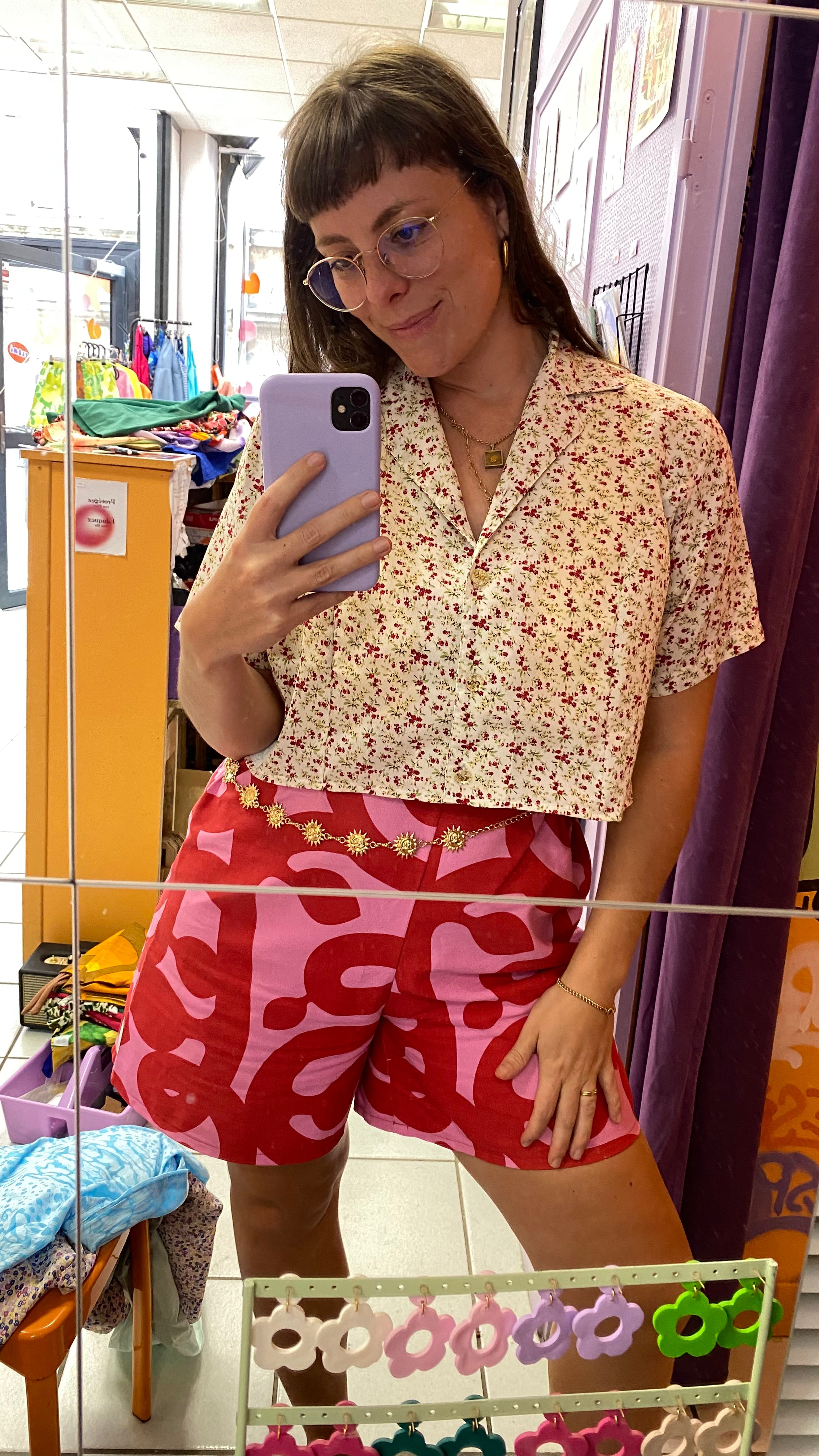 Cropped • T. 36 à 44 • Chemise crop top liberty rouge vert jaune